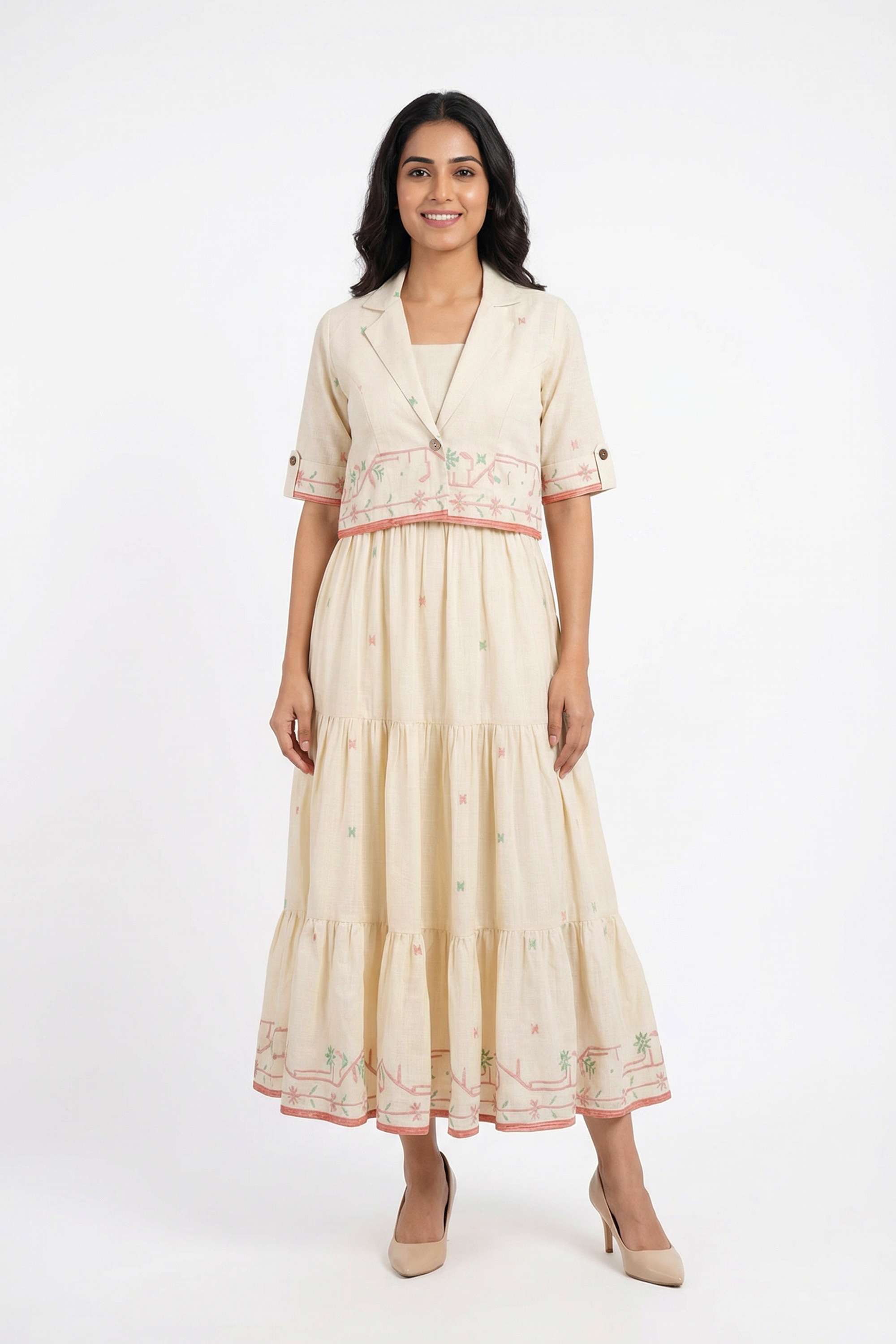 Tie-&-Dye-Collared-Blended-Fabric-Women-Dress