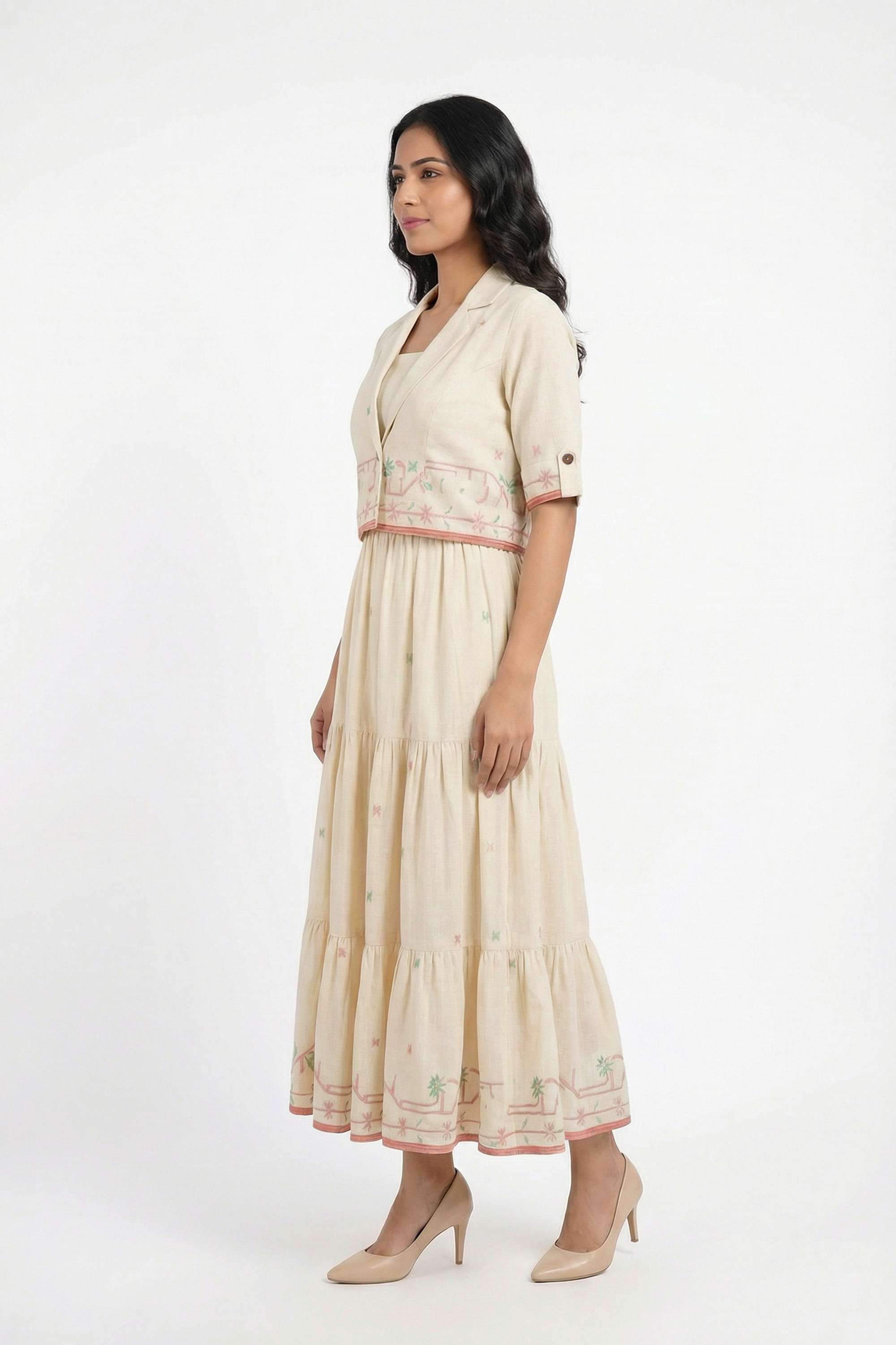 Tie-&-Dye-Collared-Blended-Fabric-Women-Dress