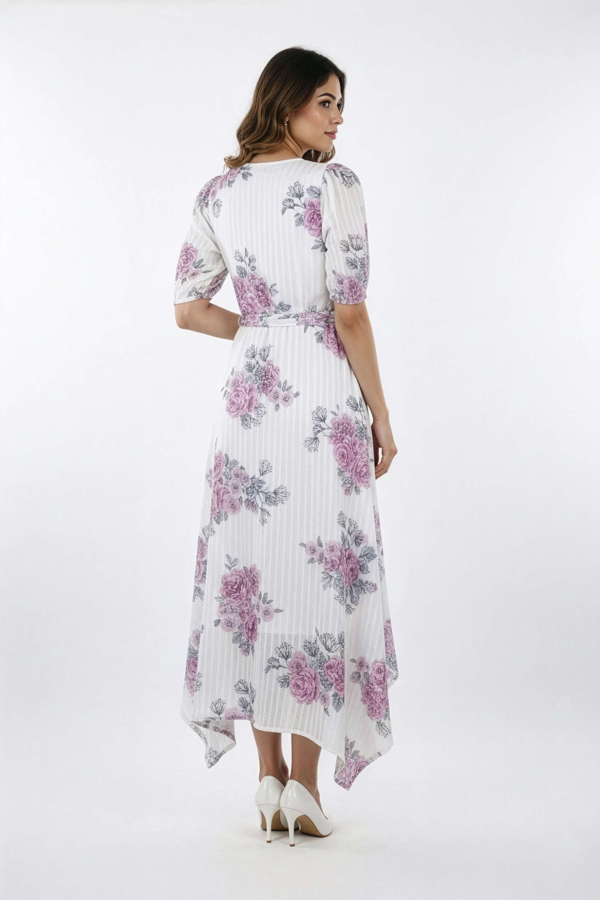 Printed-Round-Neck-Blended-Fabric-Women-Dress