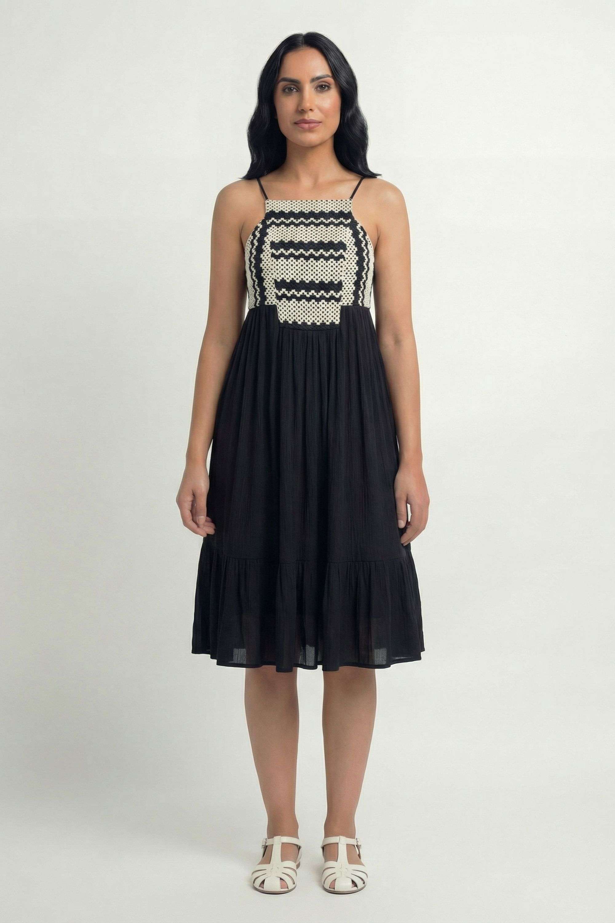 Textured-Scoop-Neck-Blended-Fabric-Women-Dress