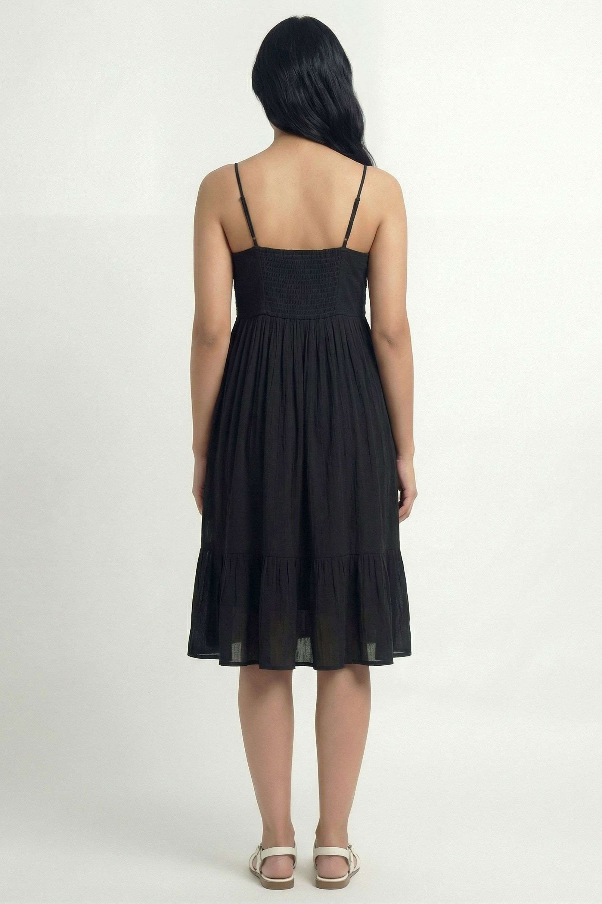 Textured-Scoop-Neck-Blended-Fabric-Women-Dress