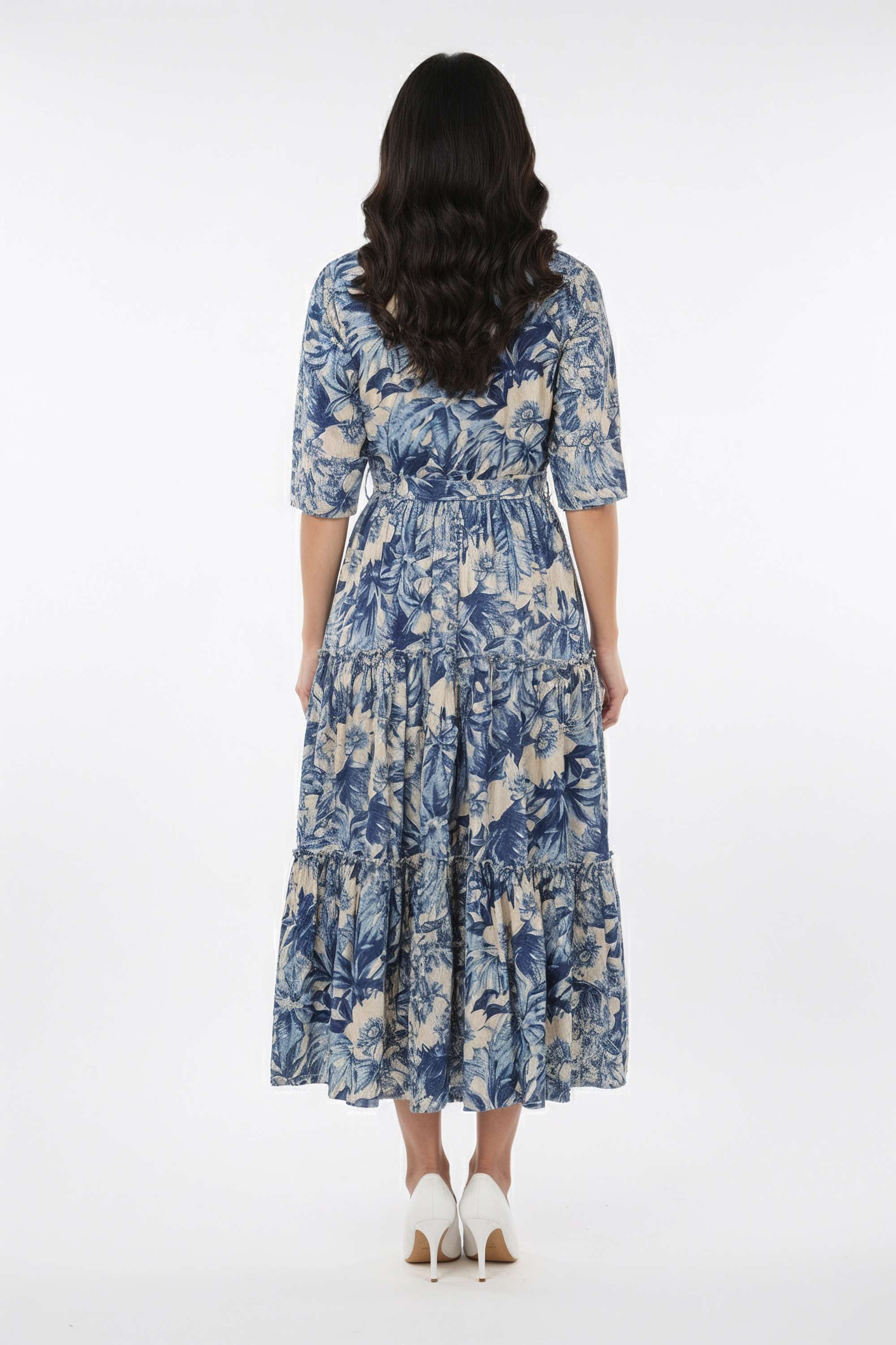 Printed-Collared-Blended-Fabric-Women-Dress