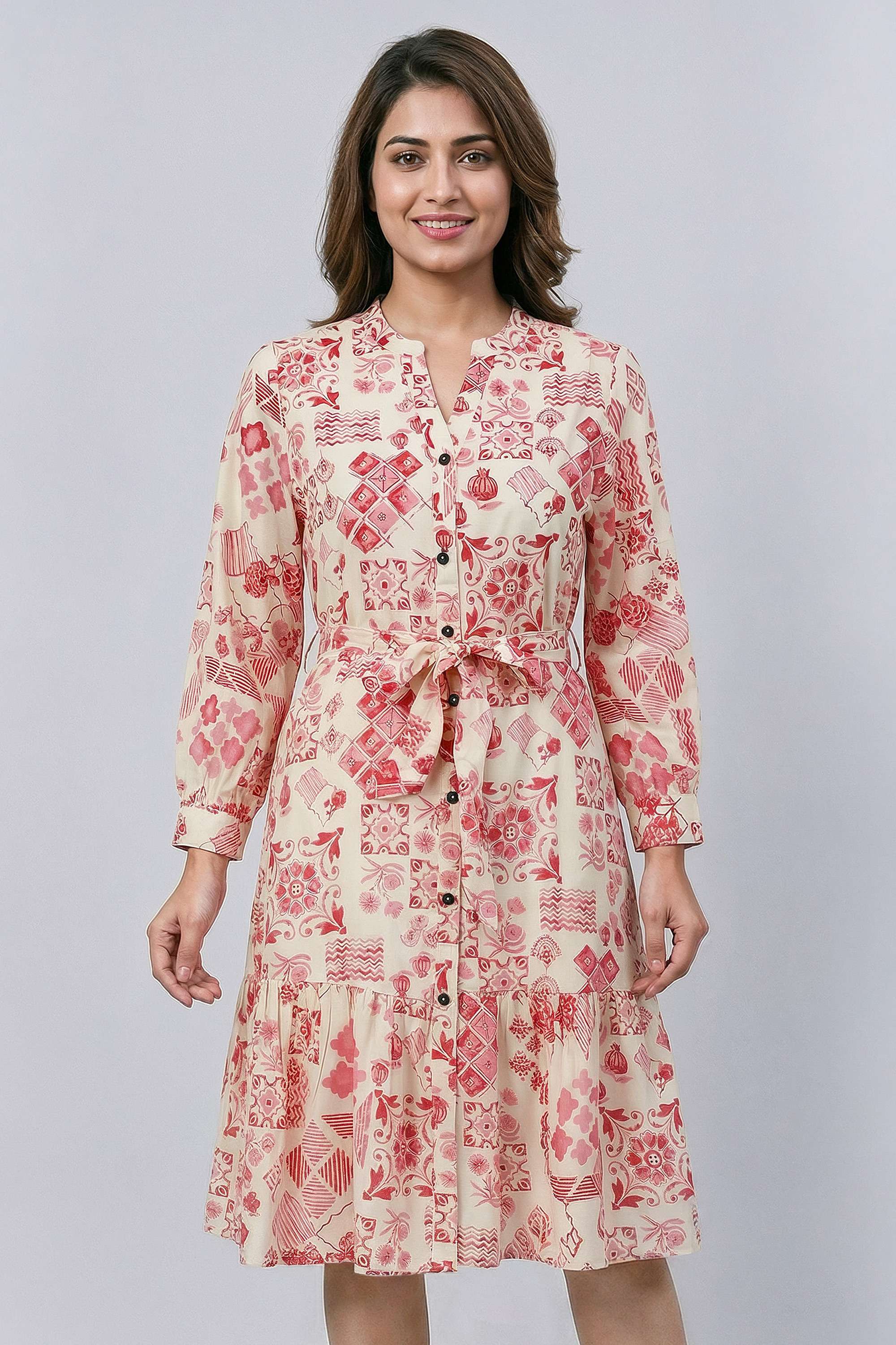 Printed-Collared-Rayon-Women-s-Dress