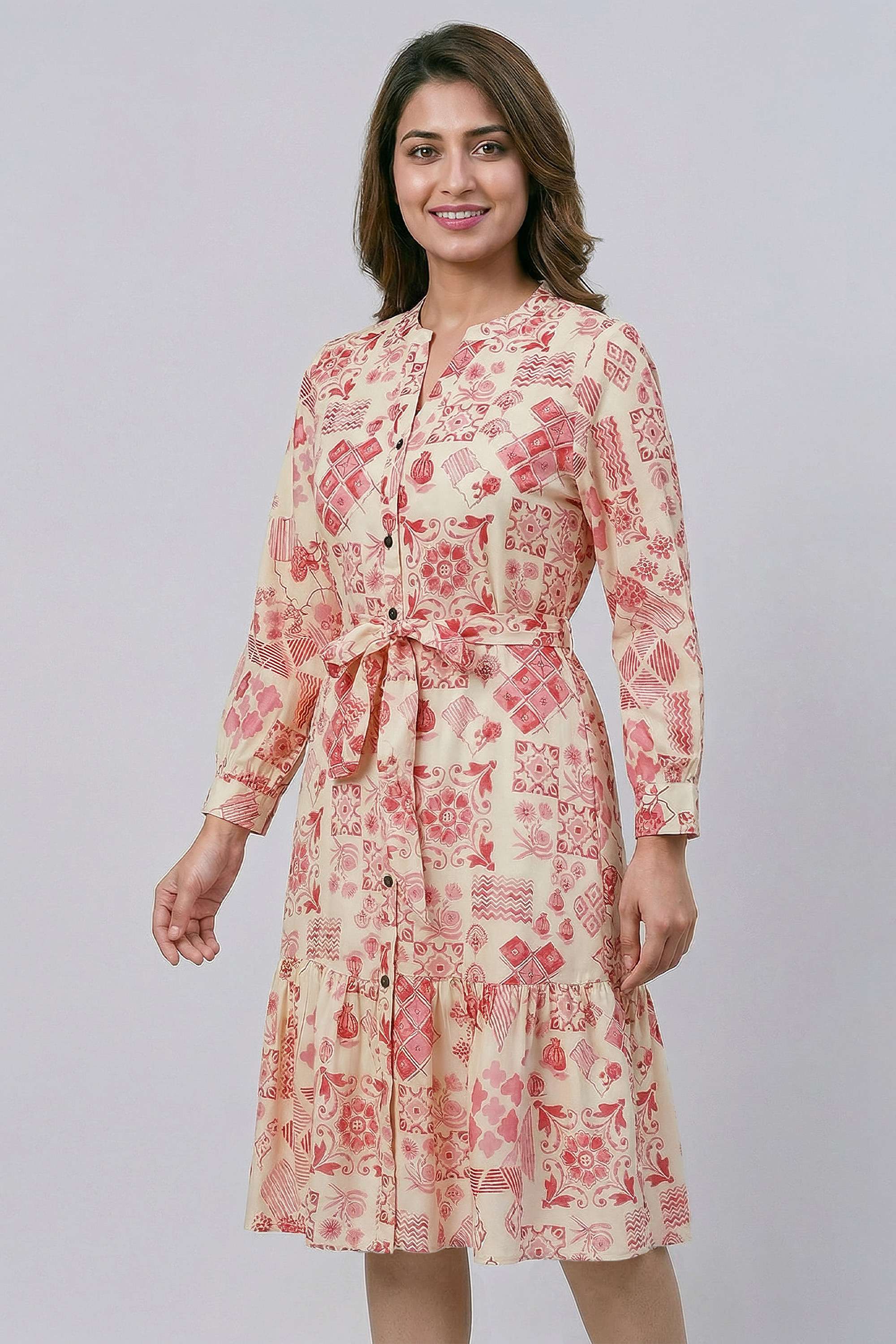 Printed-Collared-Rayon-Women-s-Dress