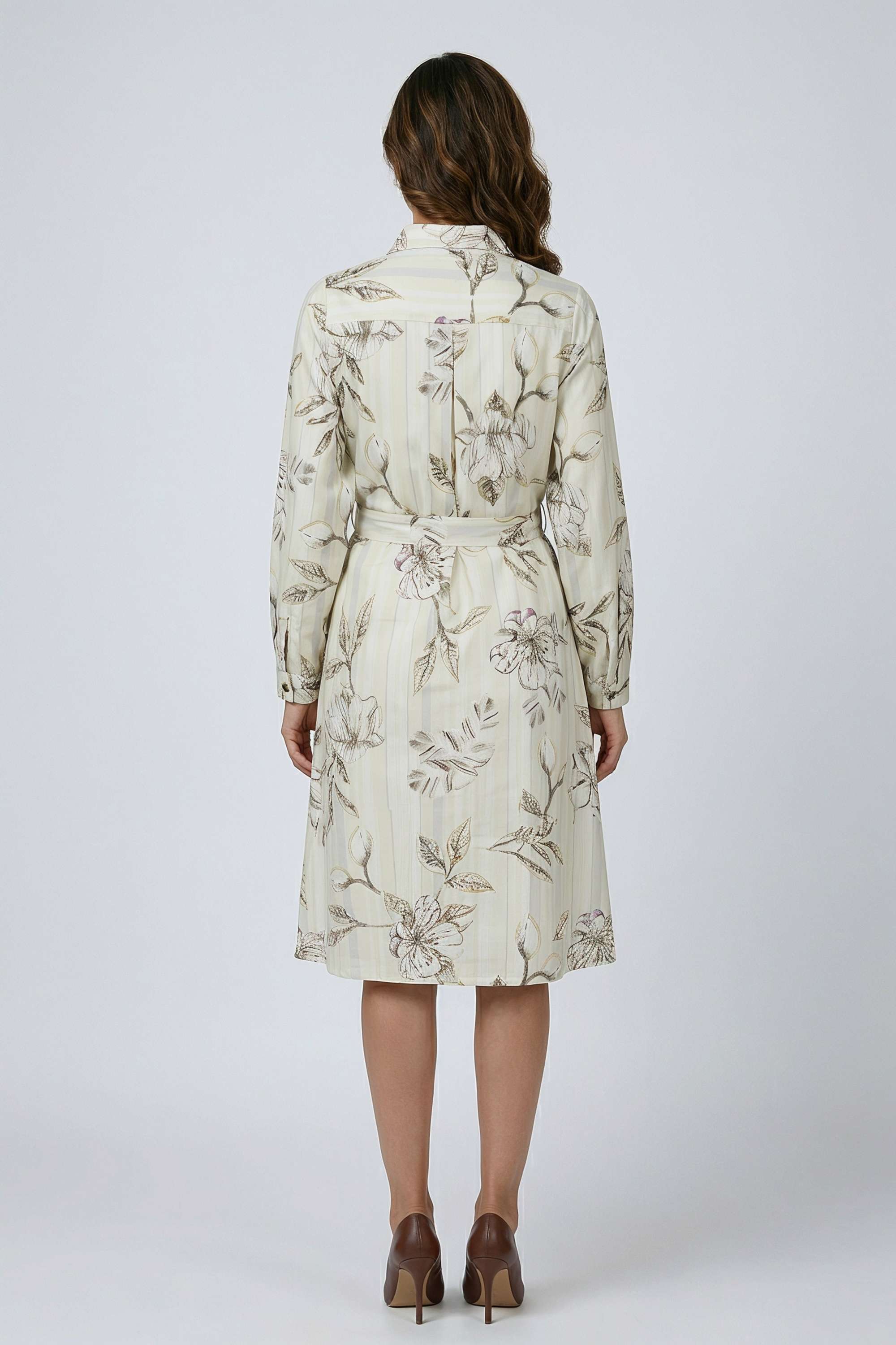 Solid-Collared-Blended-Fabric-Women-s-Dress