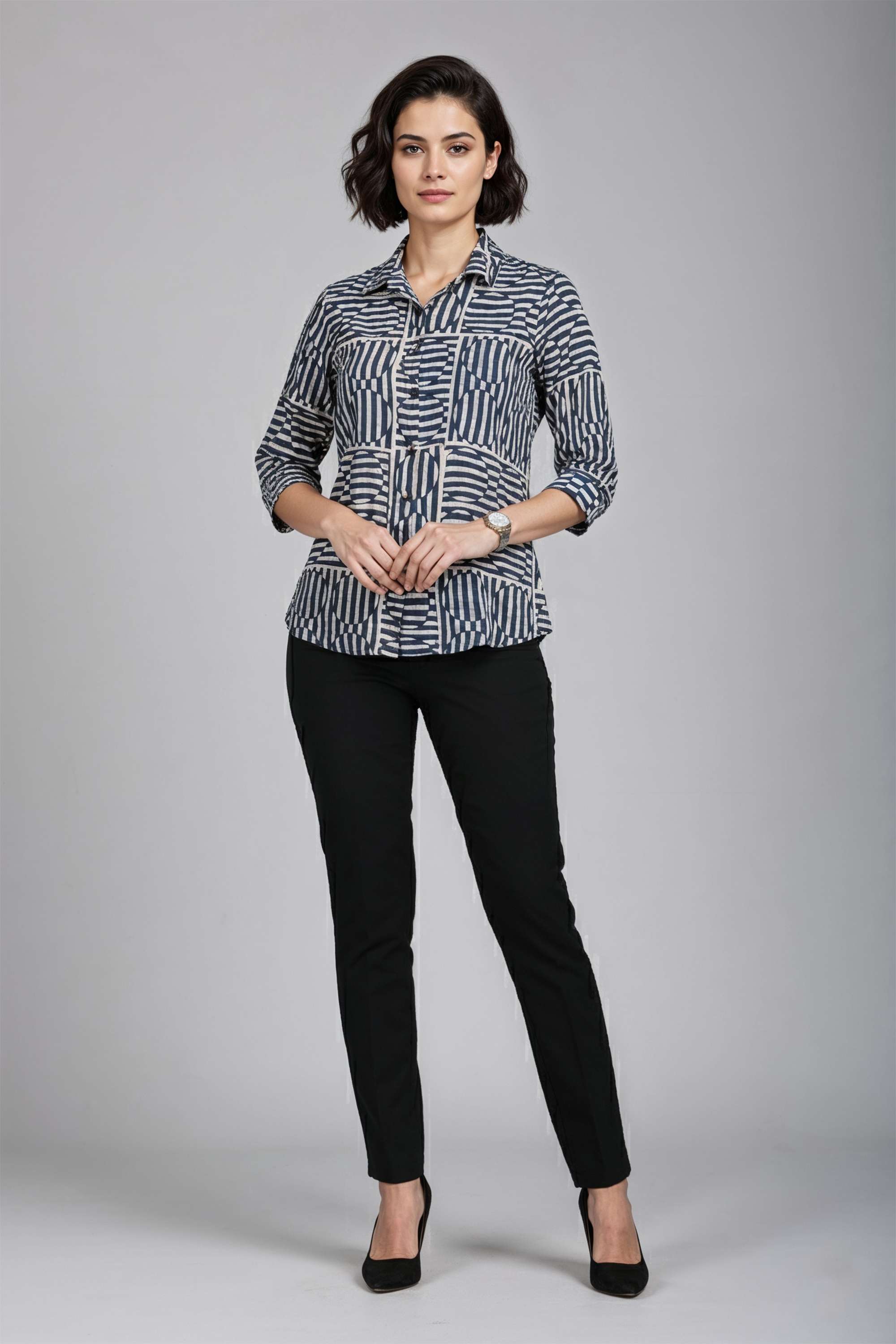 Graphic-Print-Rayon-Collared-Women-s-Tunic