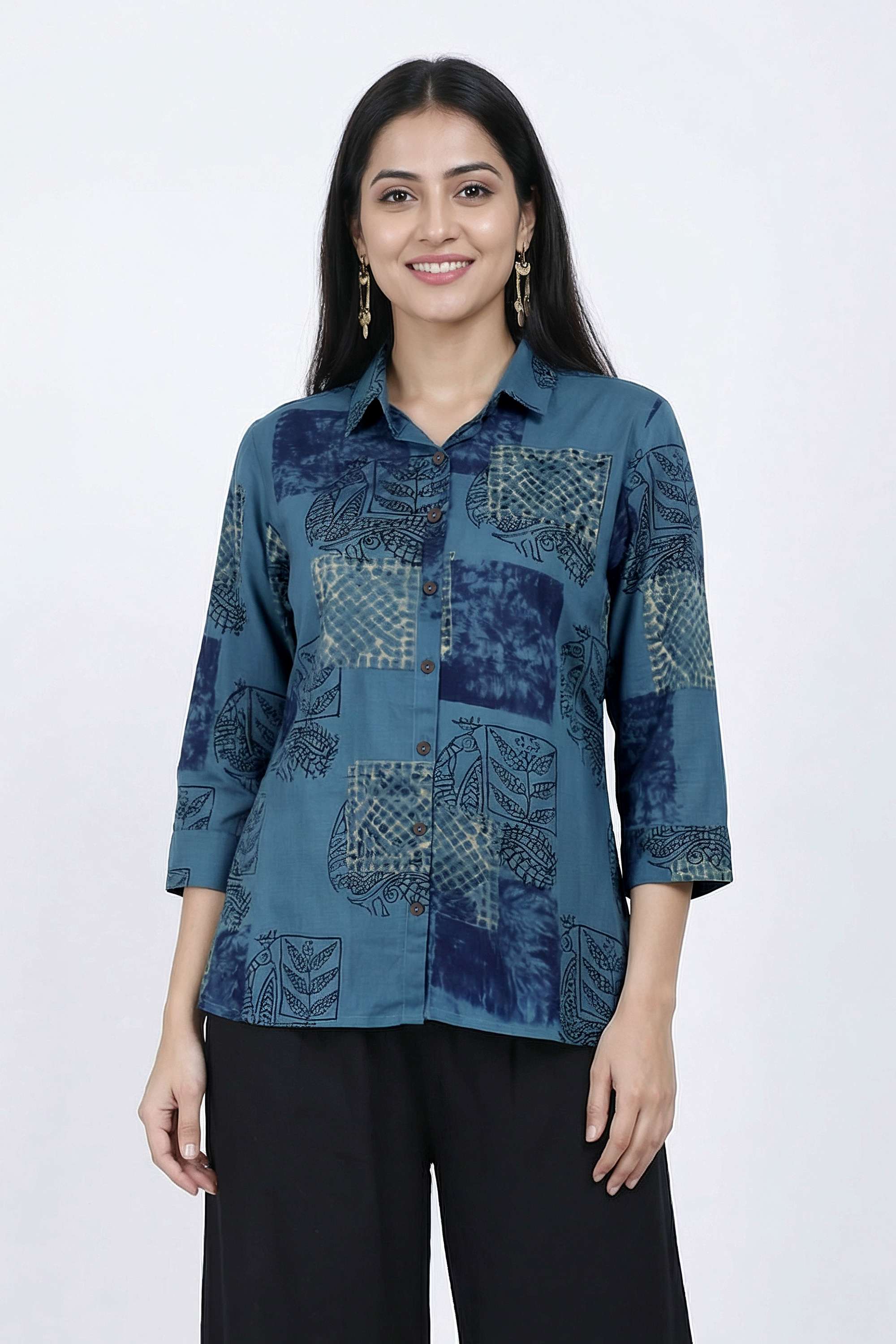 Block-Print-Rayon-Collared-Women-s-Tunic