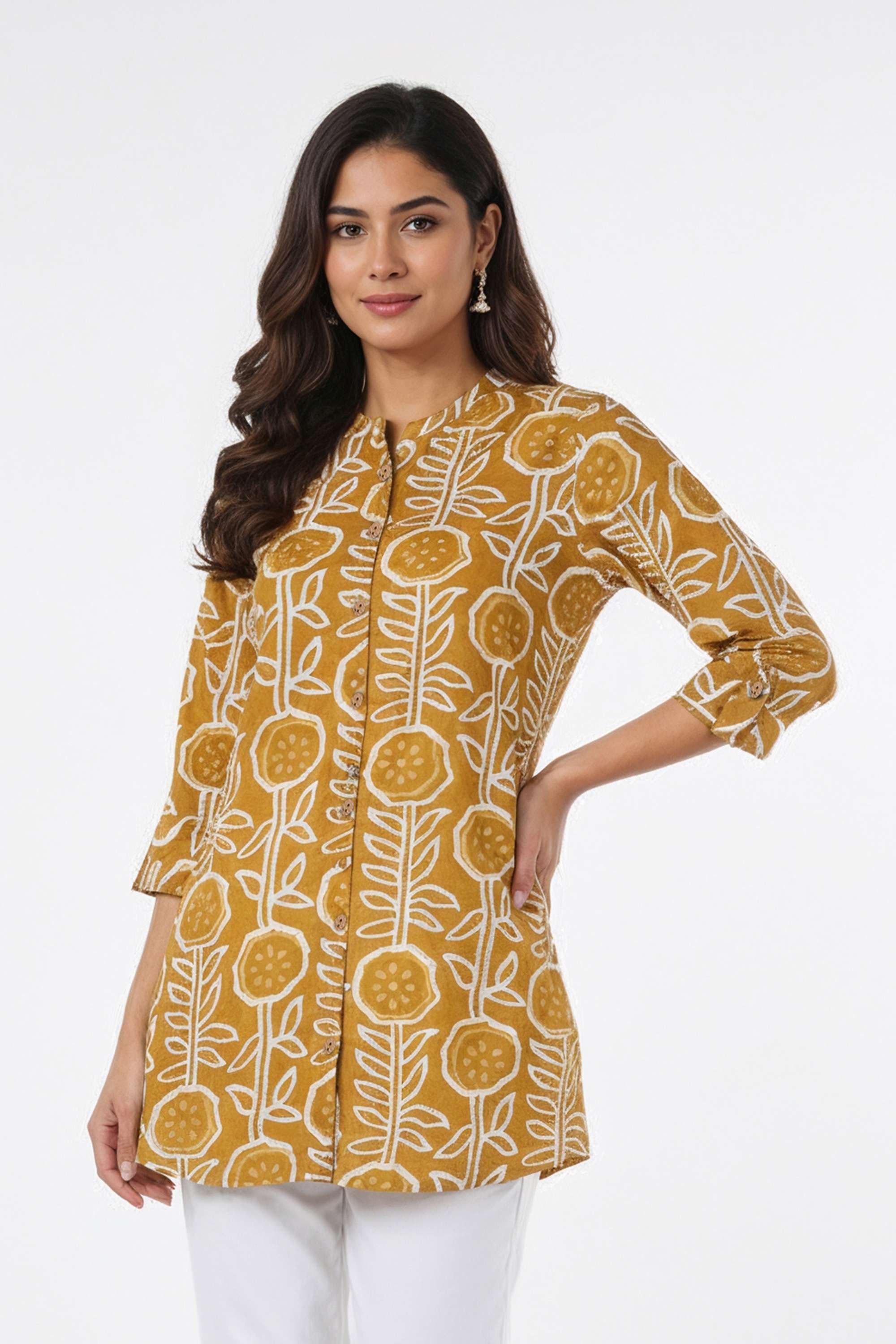 Printed-Blended-Fabric-Henley-Women-s-Tunic