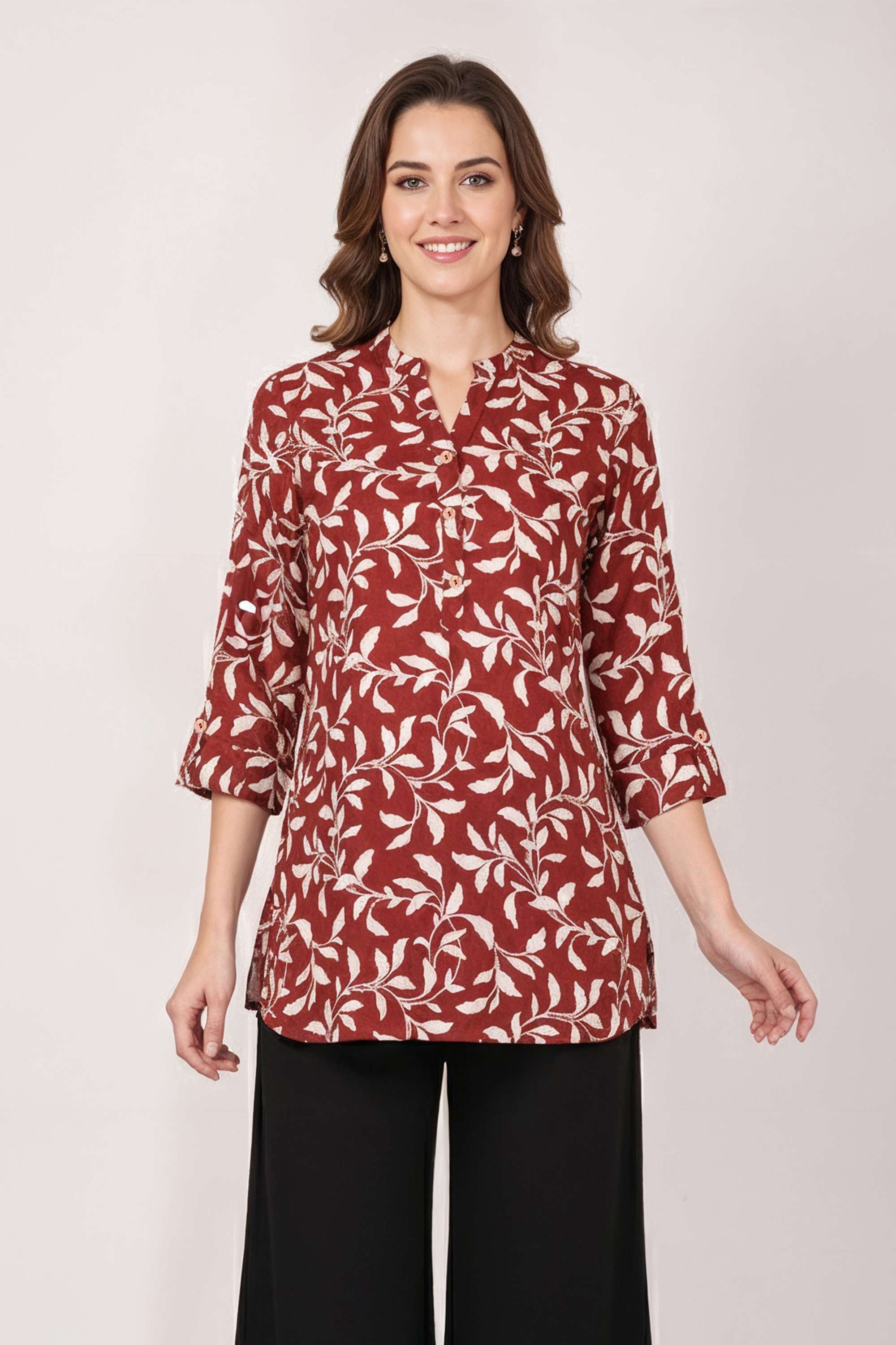 Floral-Rayon-Henley-Women-s-Tunic
