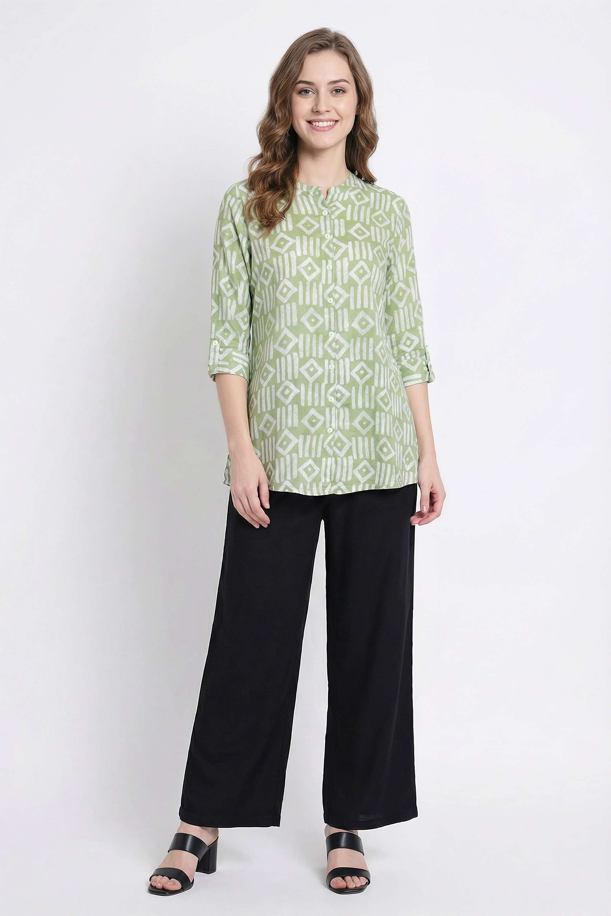Block-Print-Blended-Fabric-Henley-Women-s-Tunic