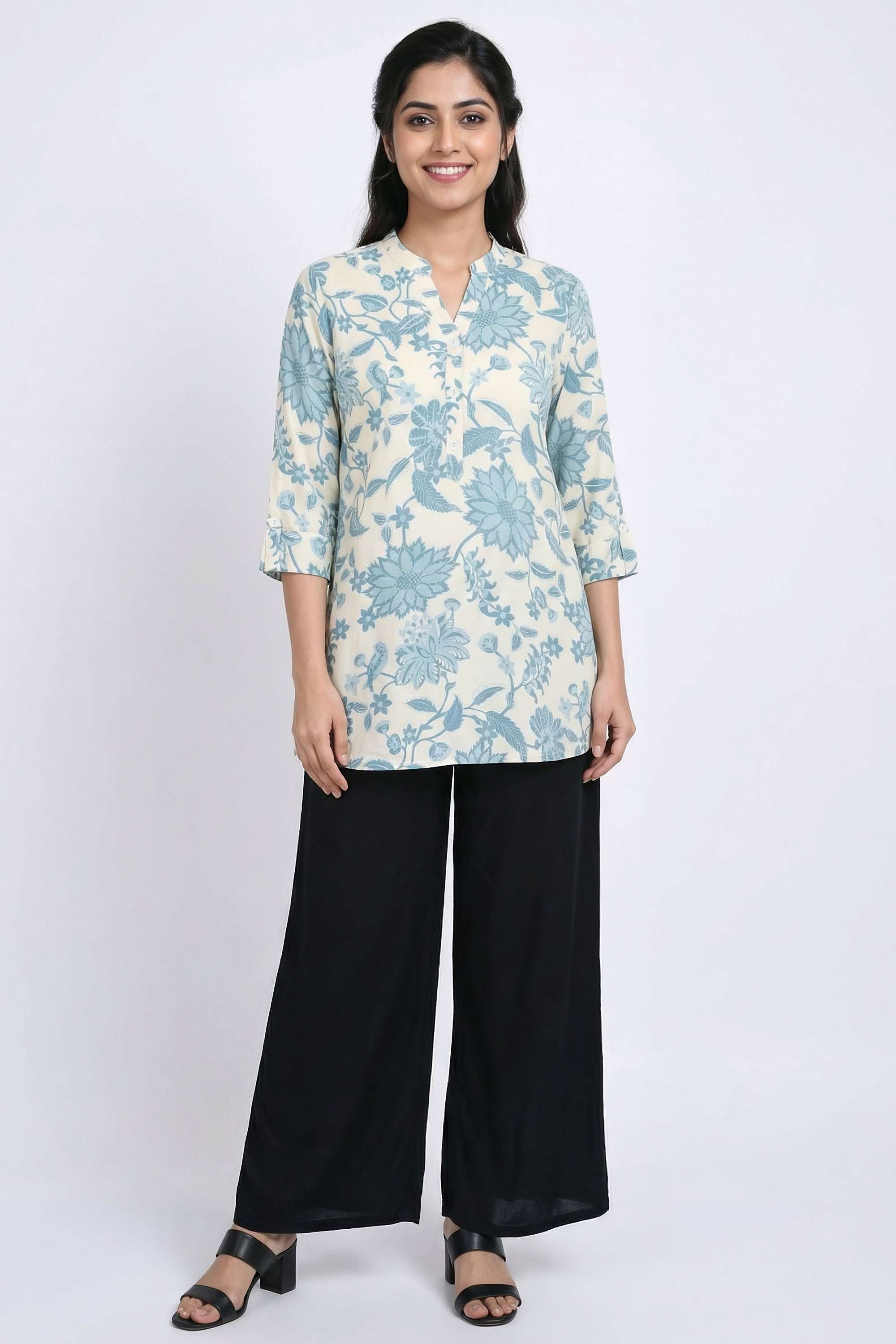 Floral-Rayon-Henley-Women-s-Tunic