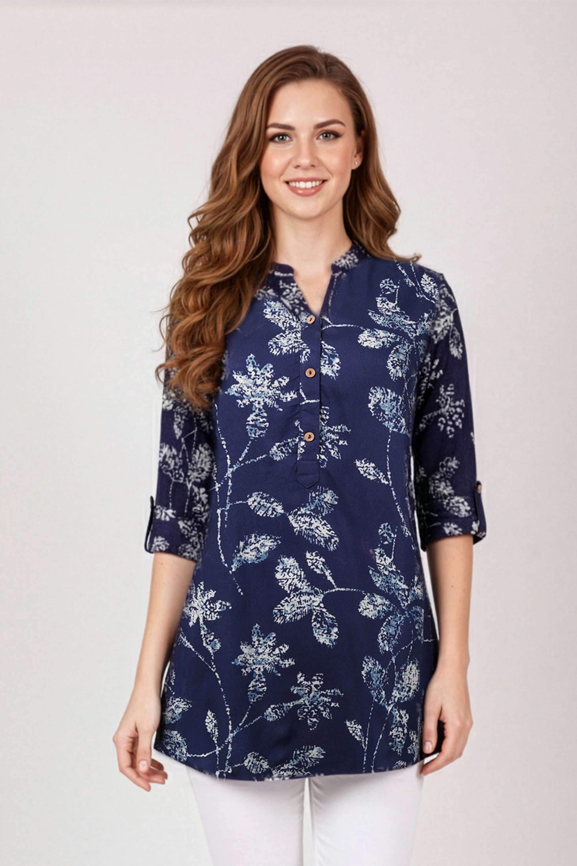 Floral-Rayon-Henley-Women-s-Tunic