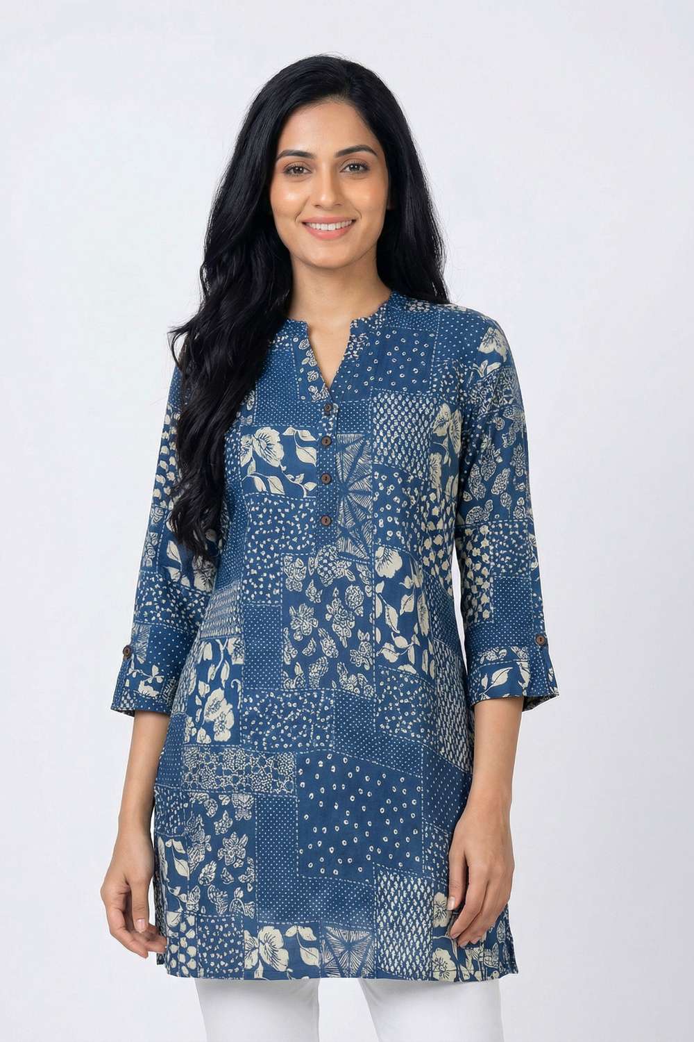 Printed-Blended-Fabric-Henley-Women-s-Tunic