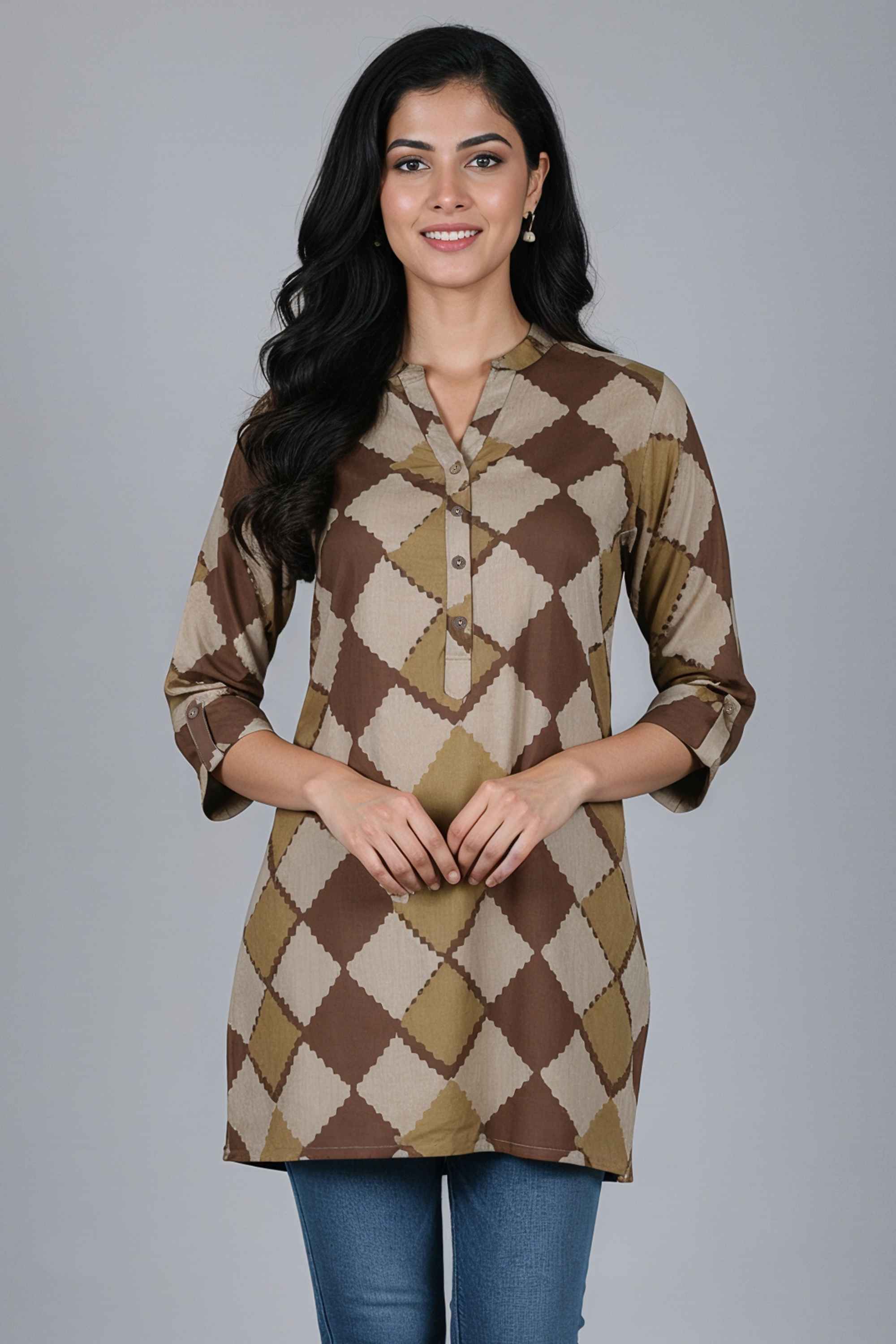 Geometric-Print-Rayon-Collared-Women-Tunic