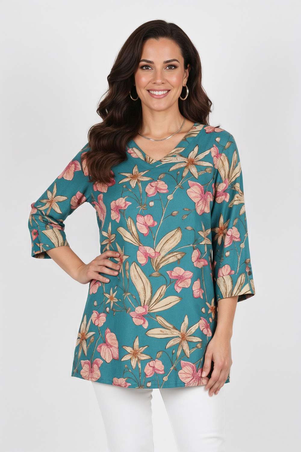 Floral-Rayon-V-Neck-Women-s-Tunic