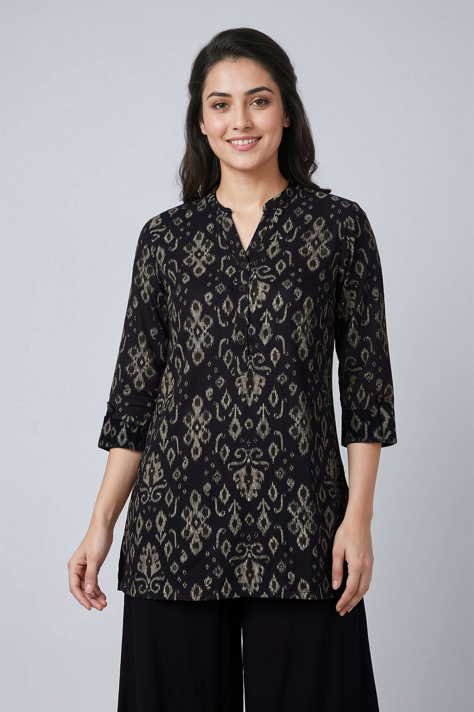 Printed-PVC-Collared-Women-s-Tunic