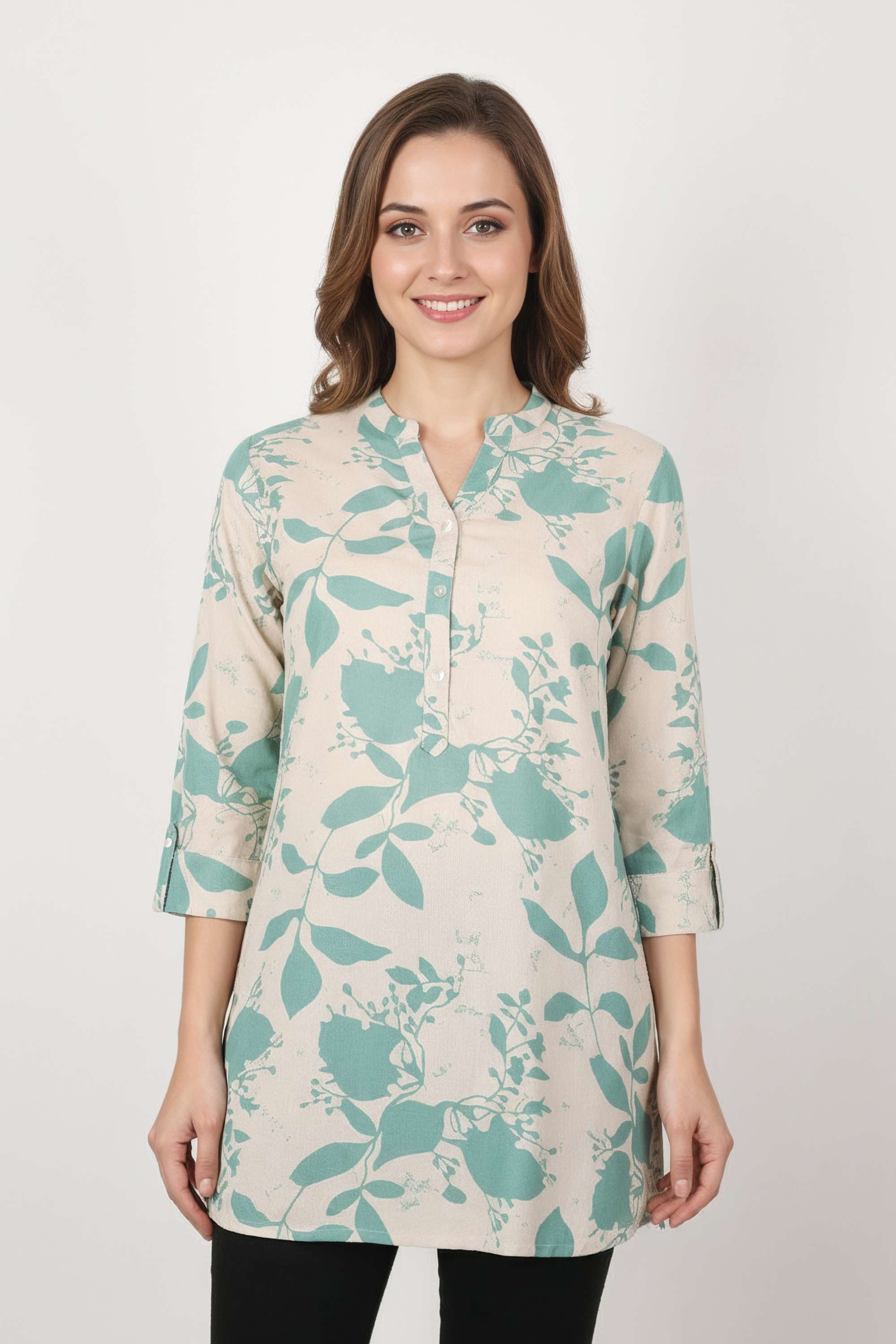 Solid-Blended-Fabric-Henley-Women-s-Tunic