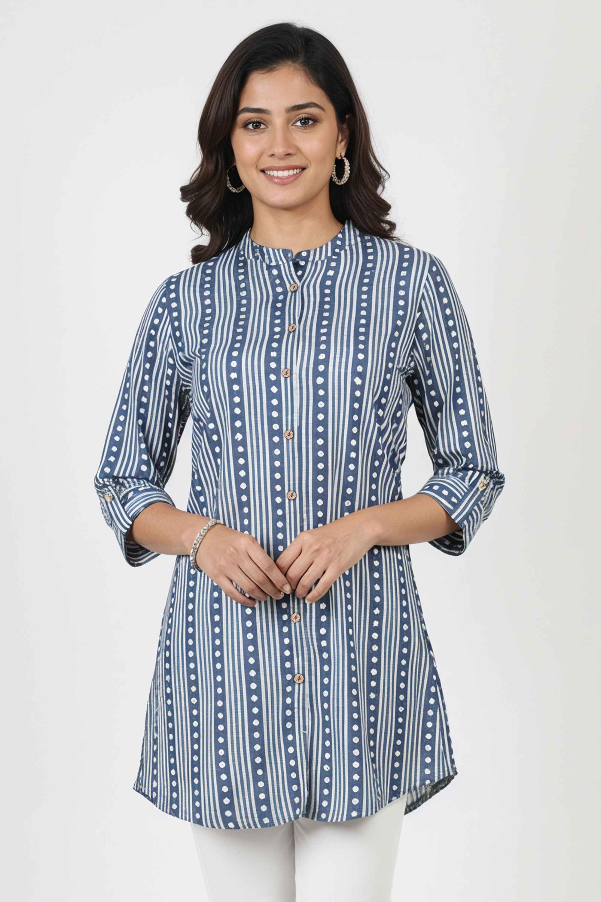 Stripes-Rayon-Collared-Women-s-Tunic