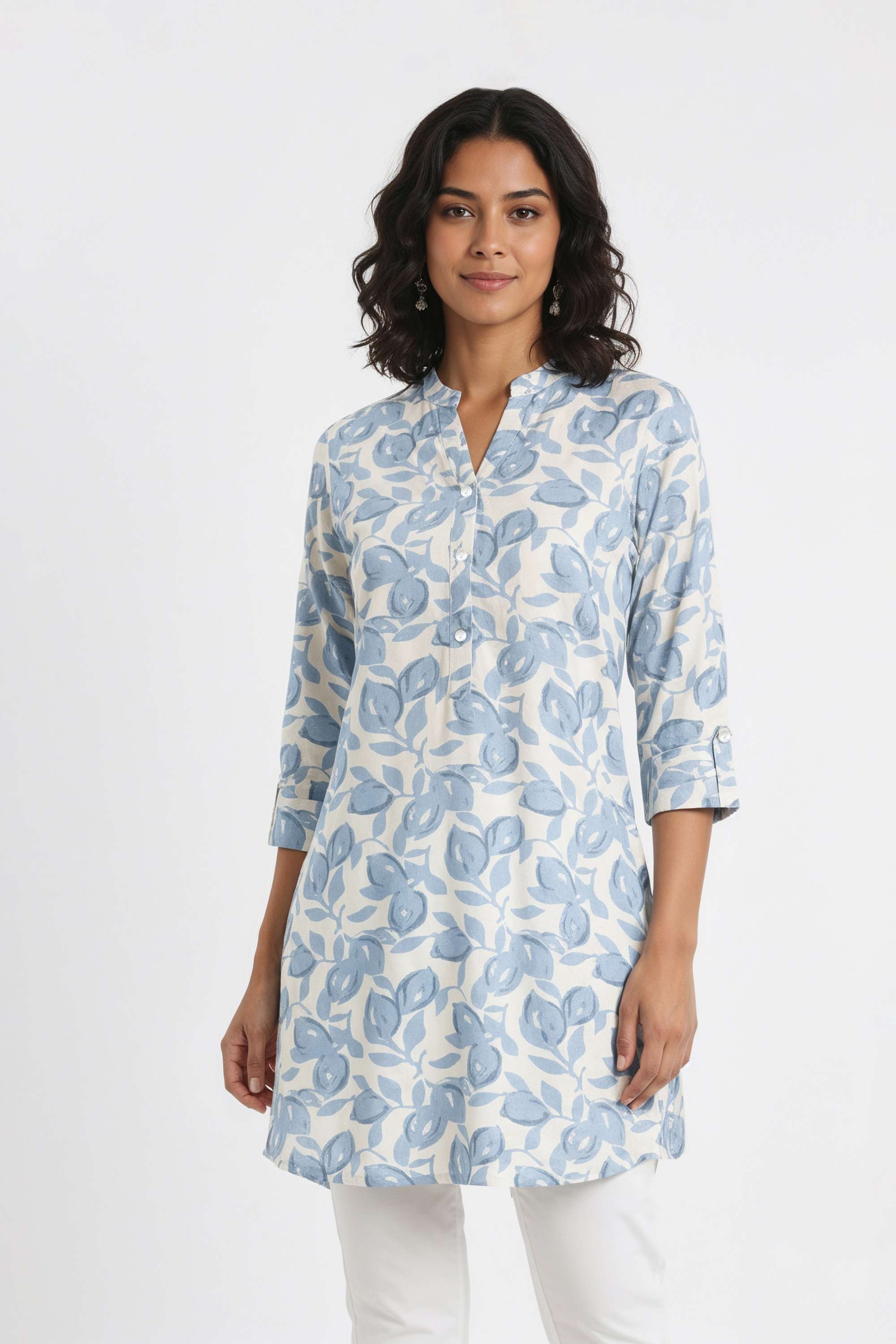 Solid-Blended-Fabric-Henley-Women-s-Tunic