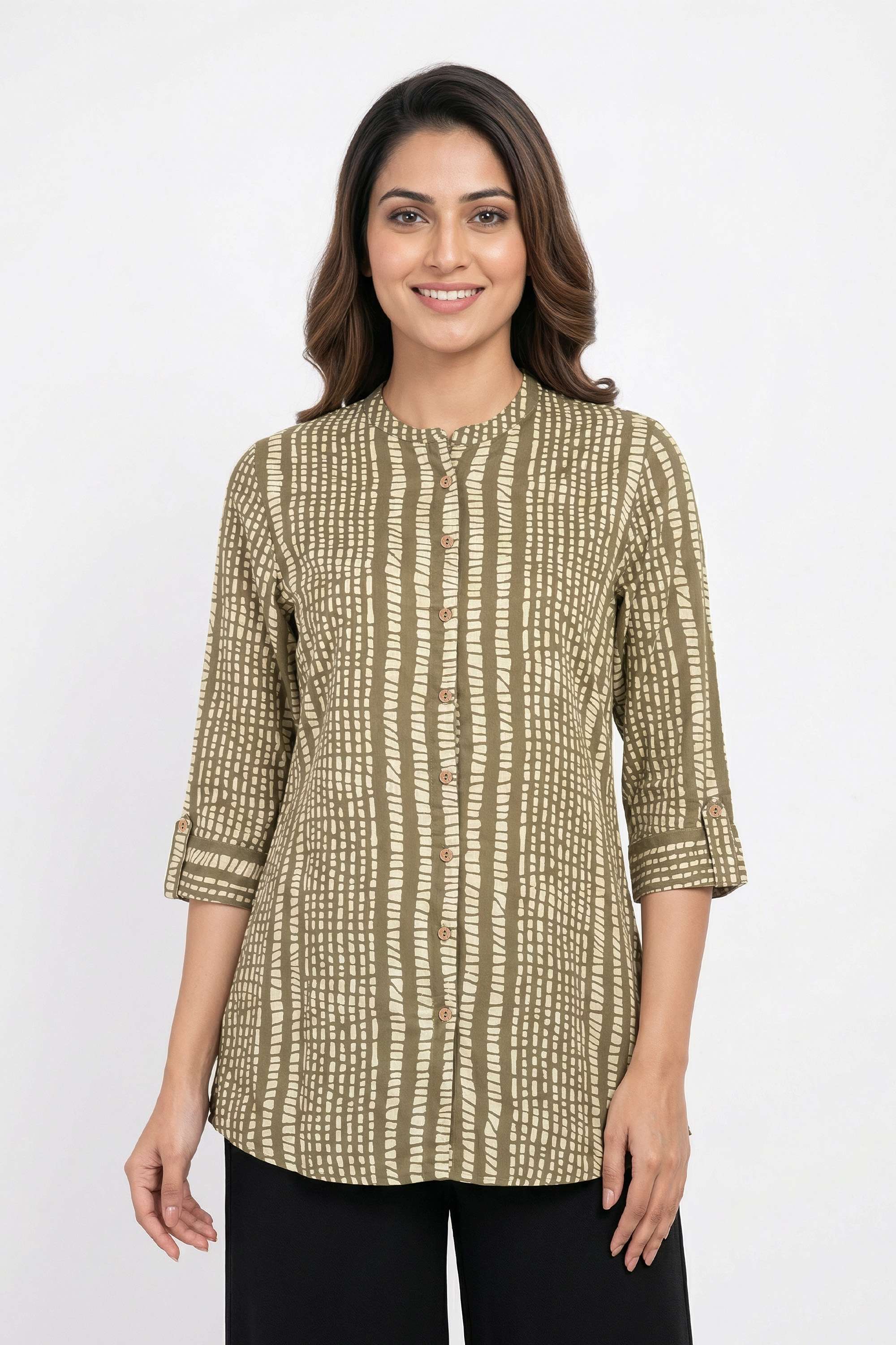 Solid-Rayon-Collared-Women-s-Tunic