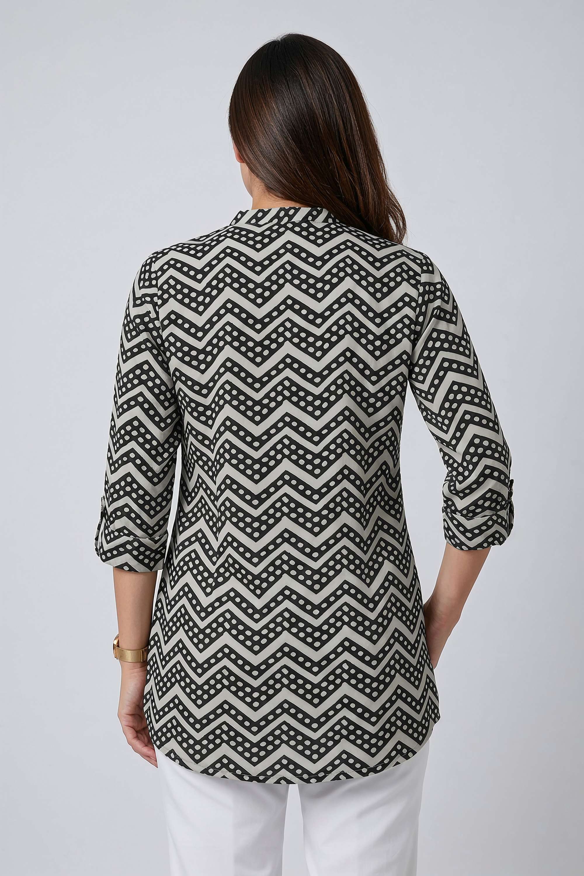 Printed-Blended-Fabric-Collared-Women-s-Tunic