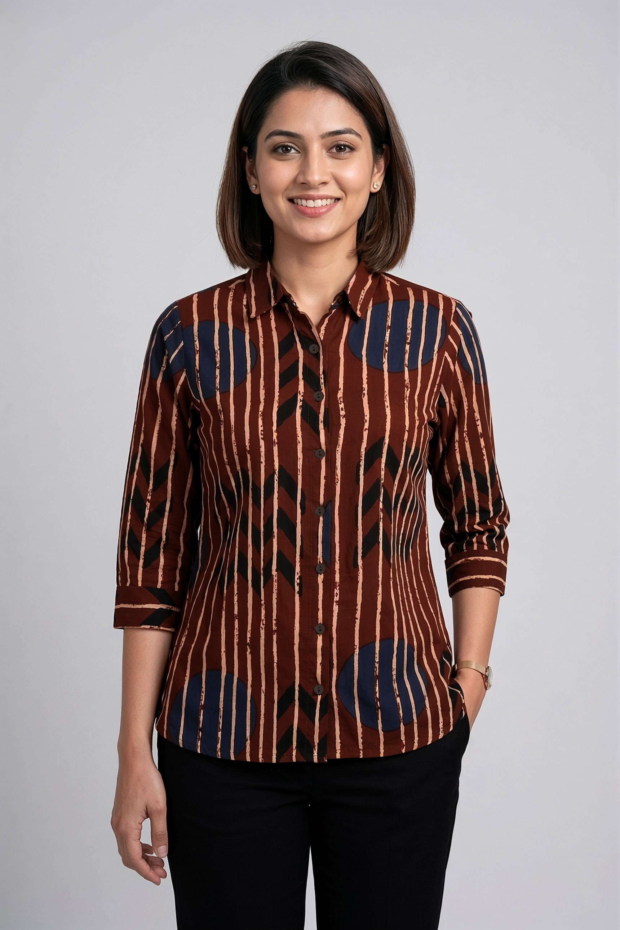 Solid-Rayon-Collared-Women-s-Tunic
