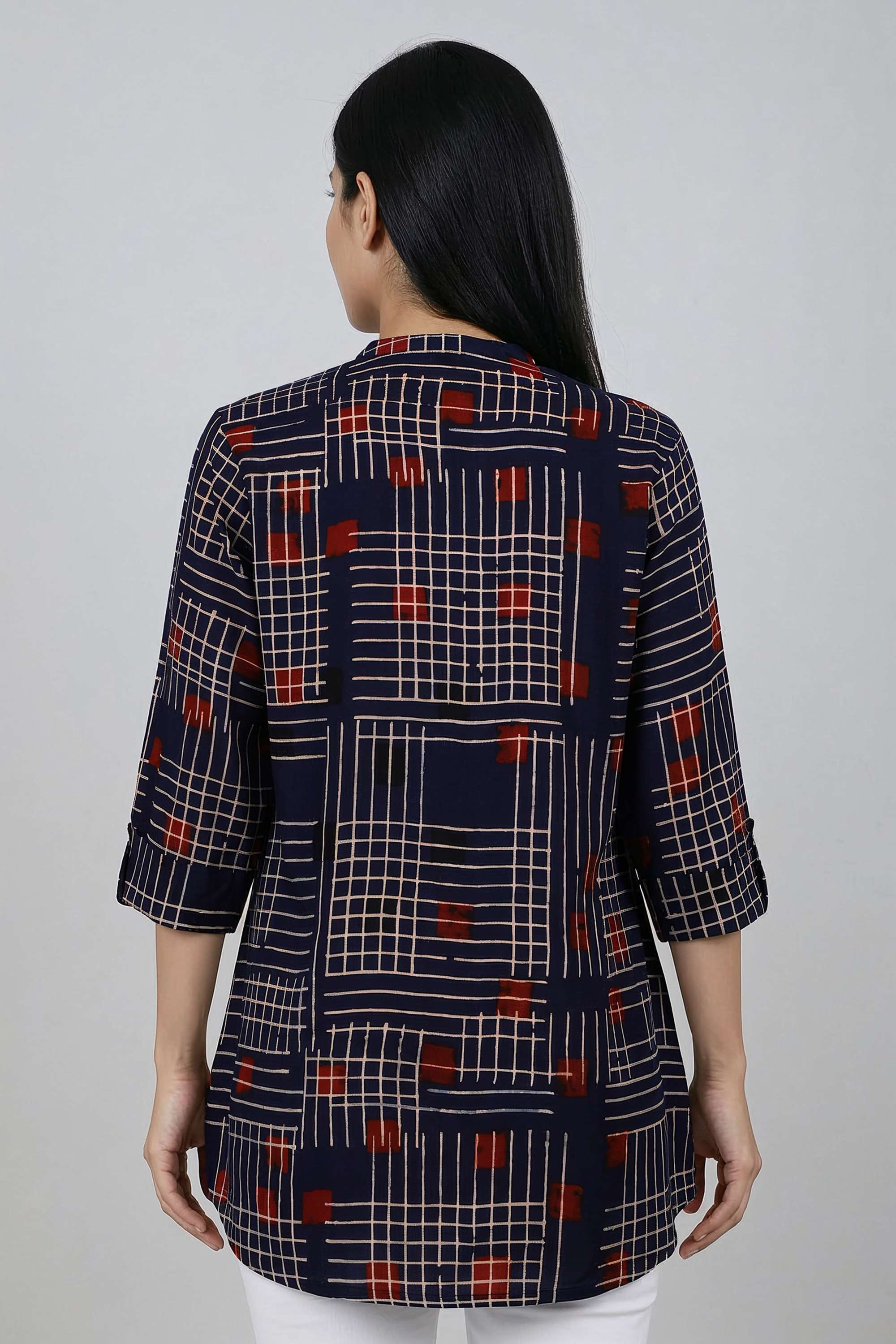 Printed-Blended-Fabric-Collared-Women-s-Tunic