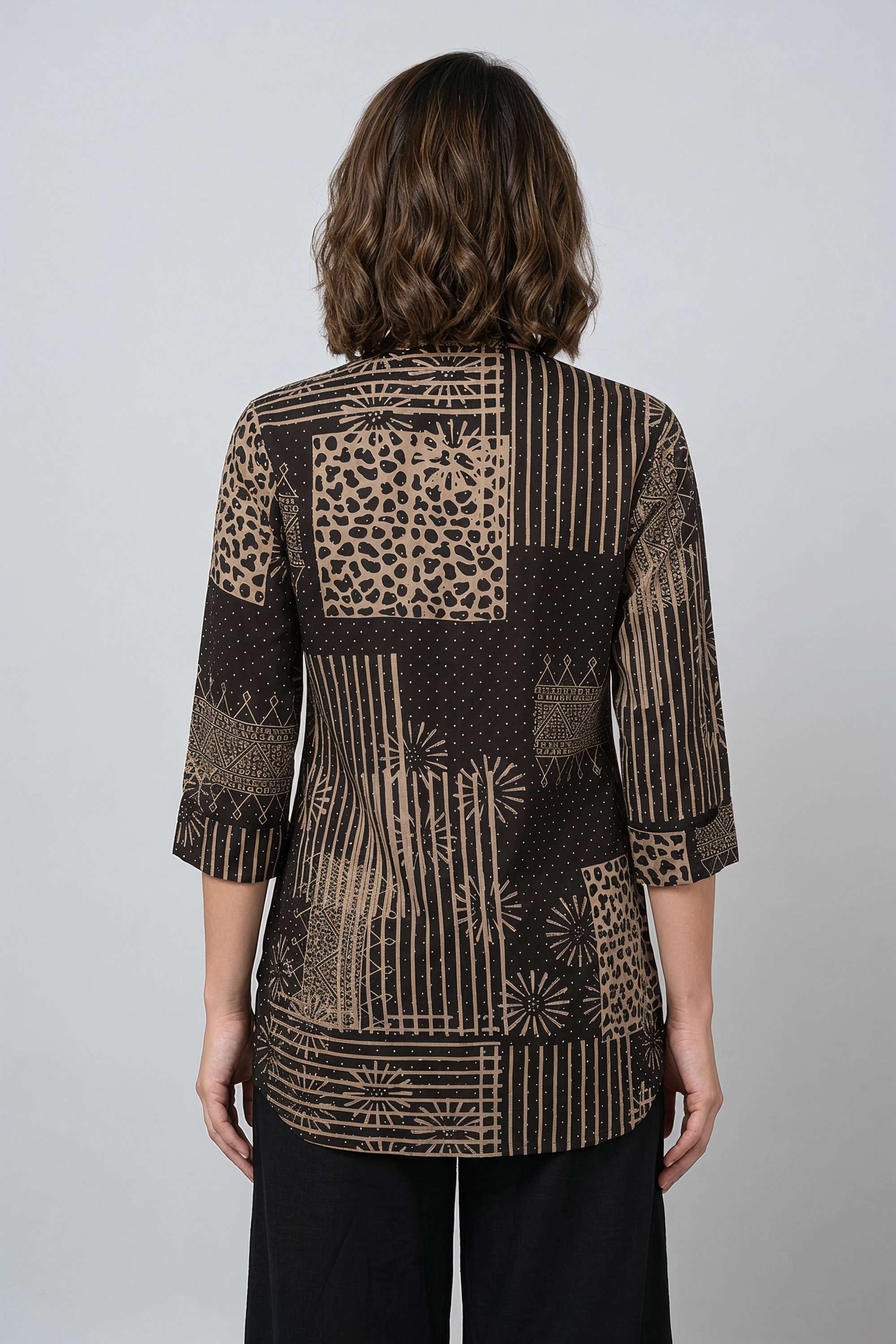 Printed-Blended-Fabric-Collared-Women-s-Tunic