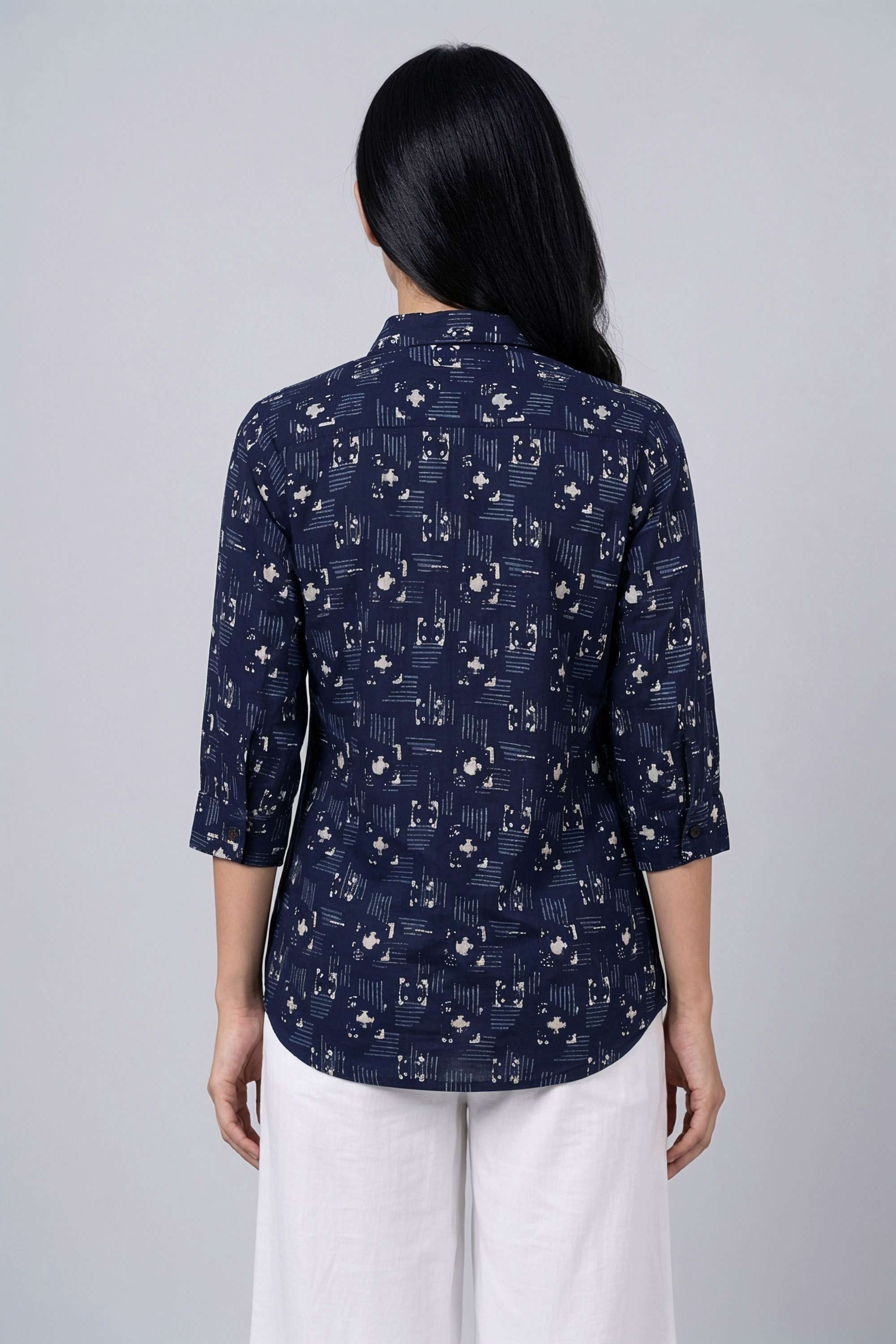 Printed-Blended-Fabric-Collared-Women-s-Tunic