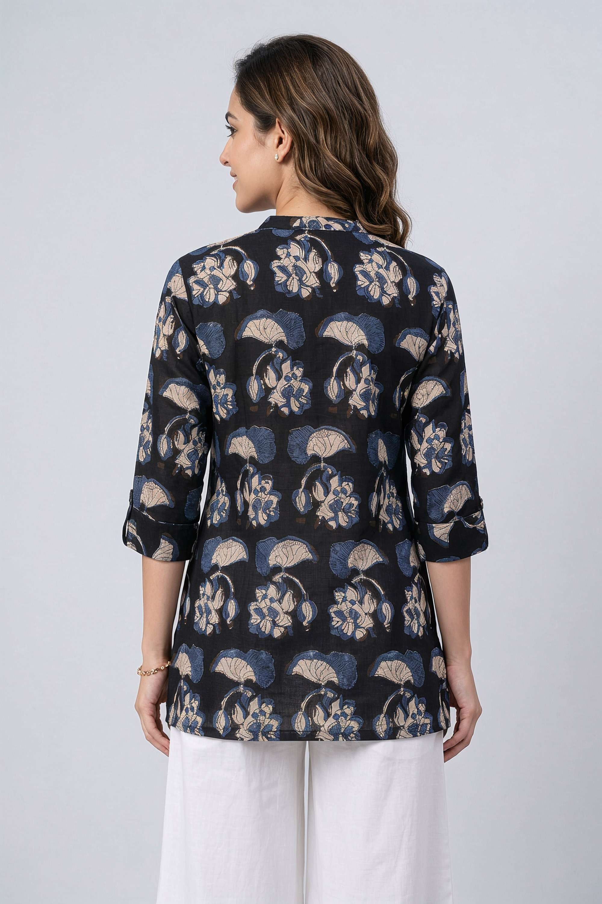 Printed-Blended-Fabric-Collared-Women-s-Tunic