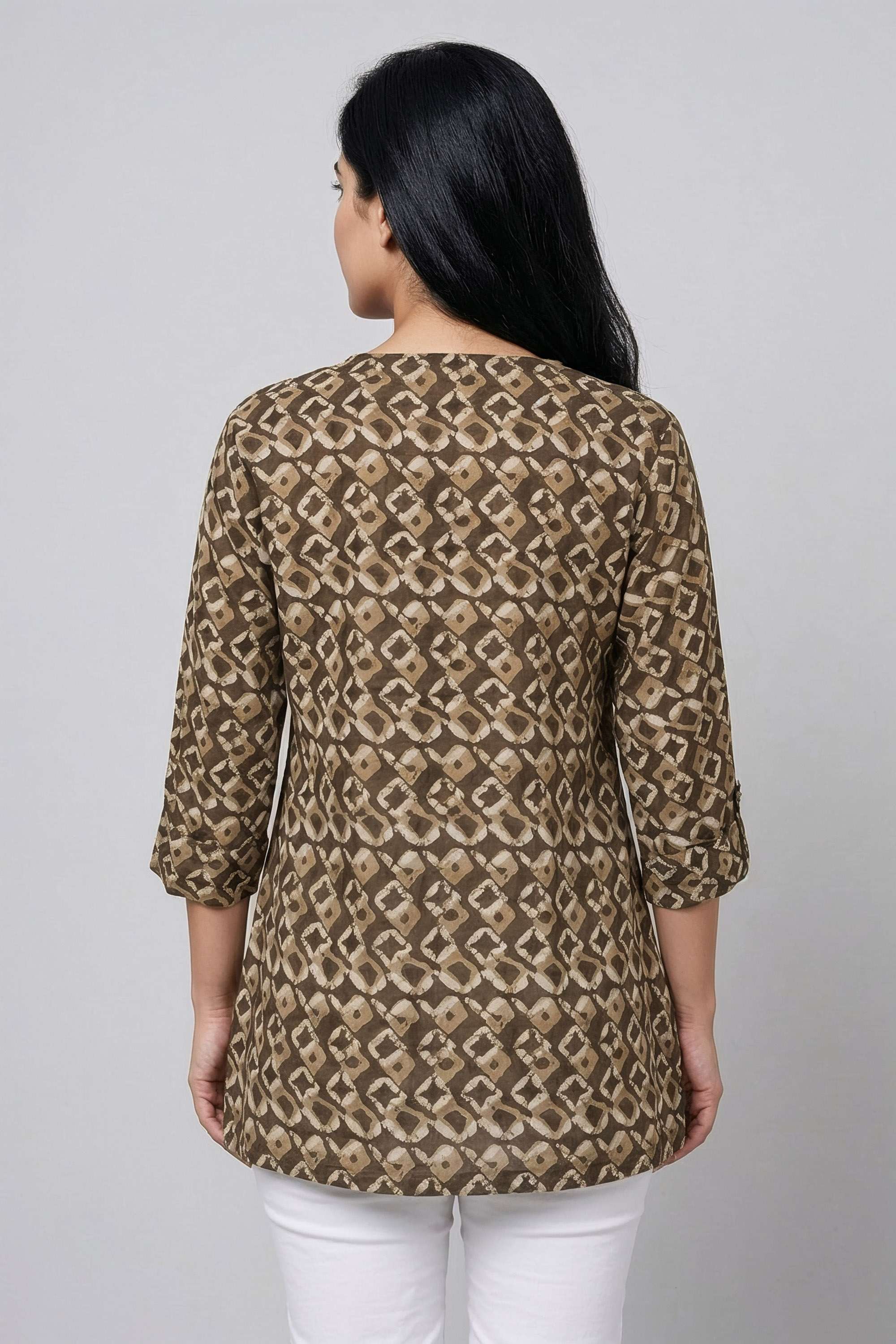 Solid-Rayon-V-Neck-Women-s-Tunic