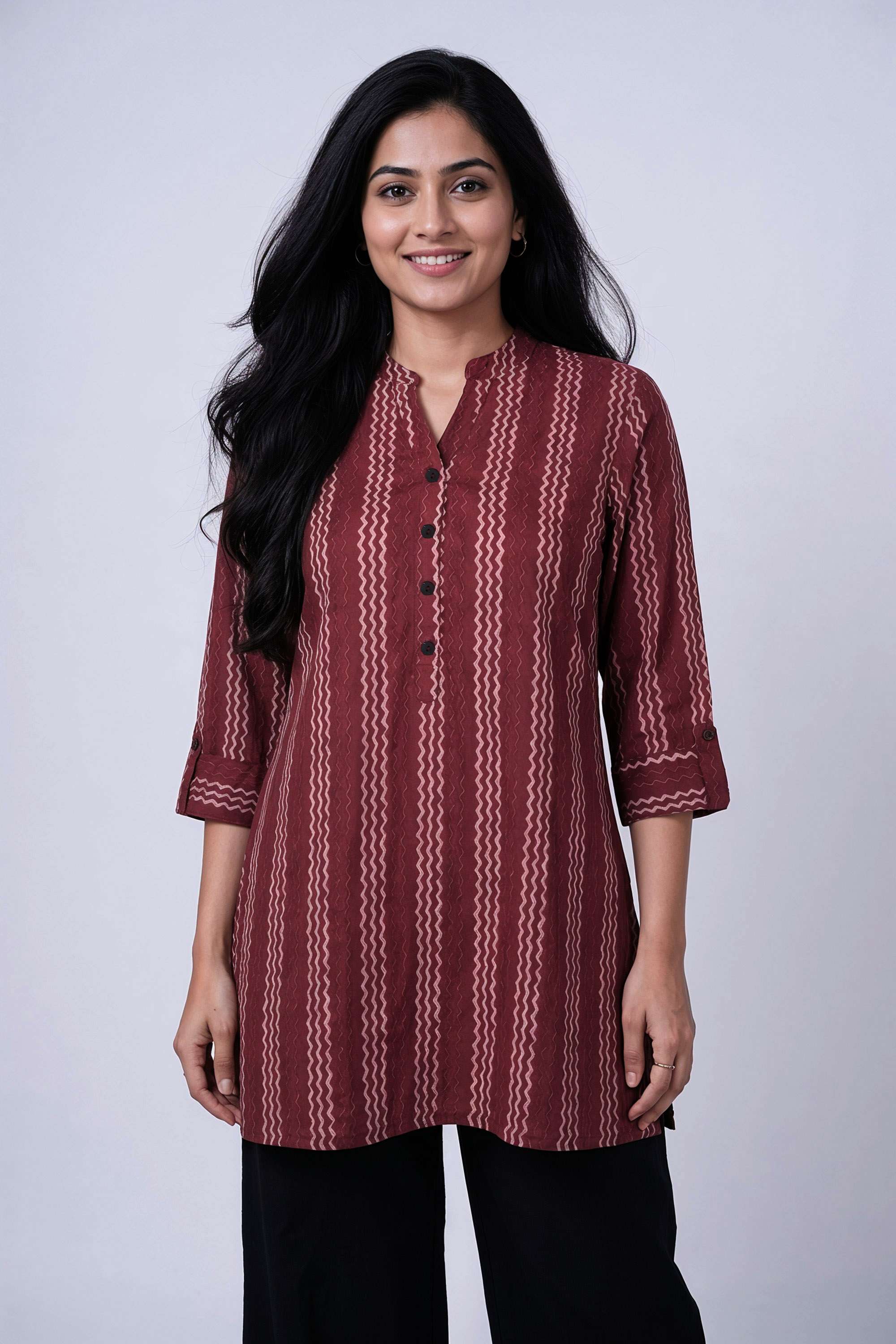 Solid-Rayon-Y-Neck-Women-s-Tunic