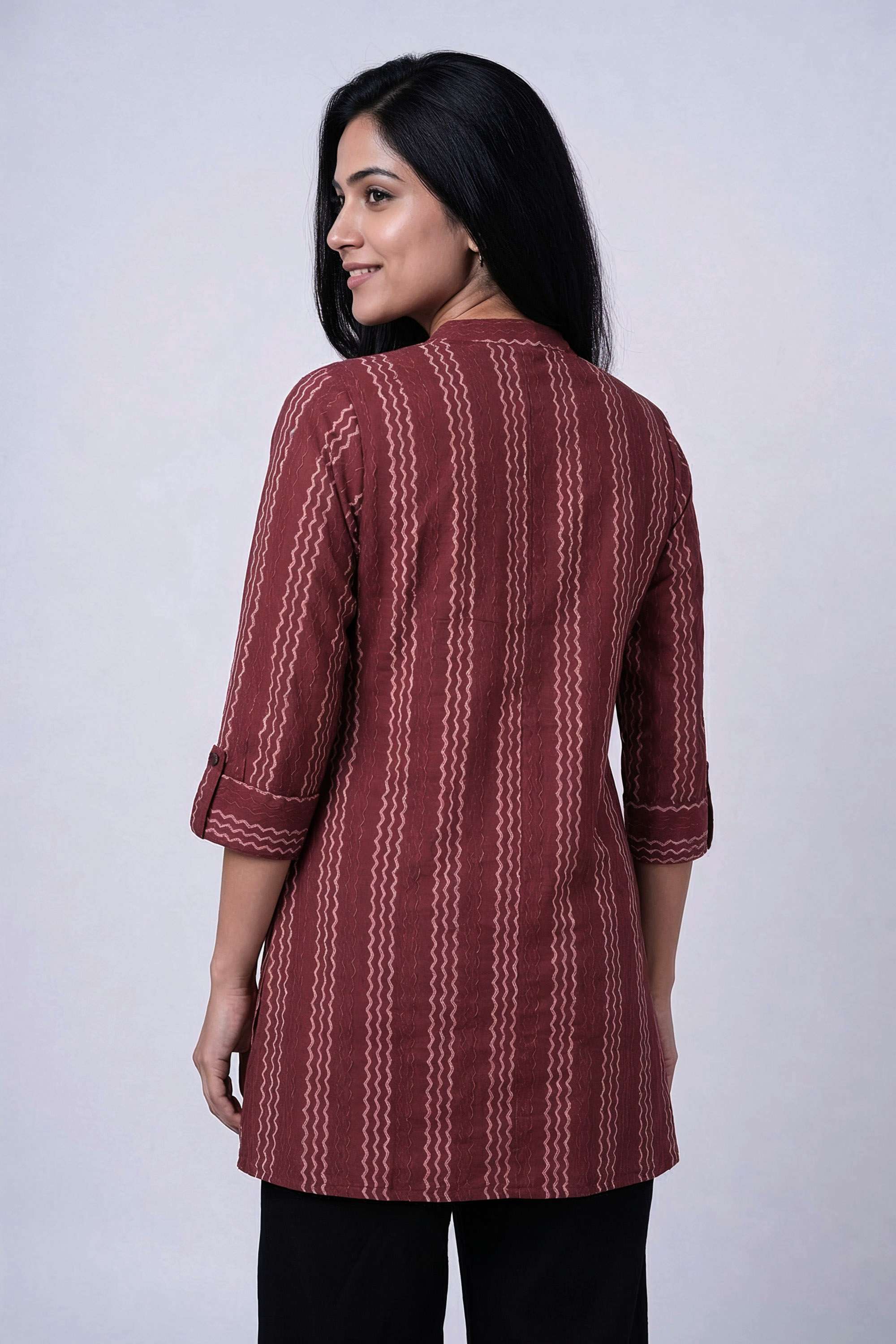 Solid-Rayon-Y-Neck-Women-s-Tunic