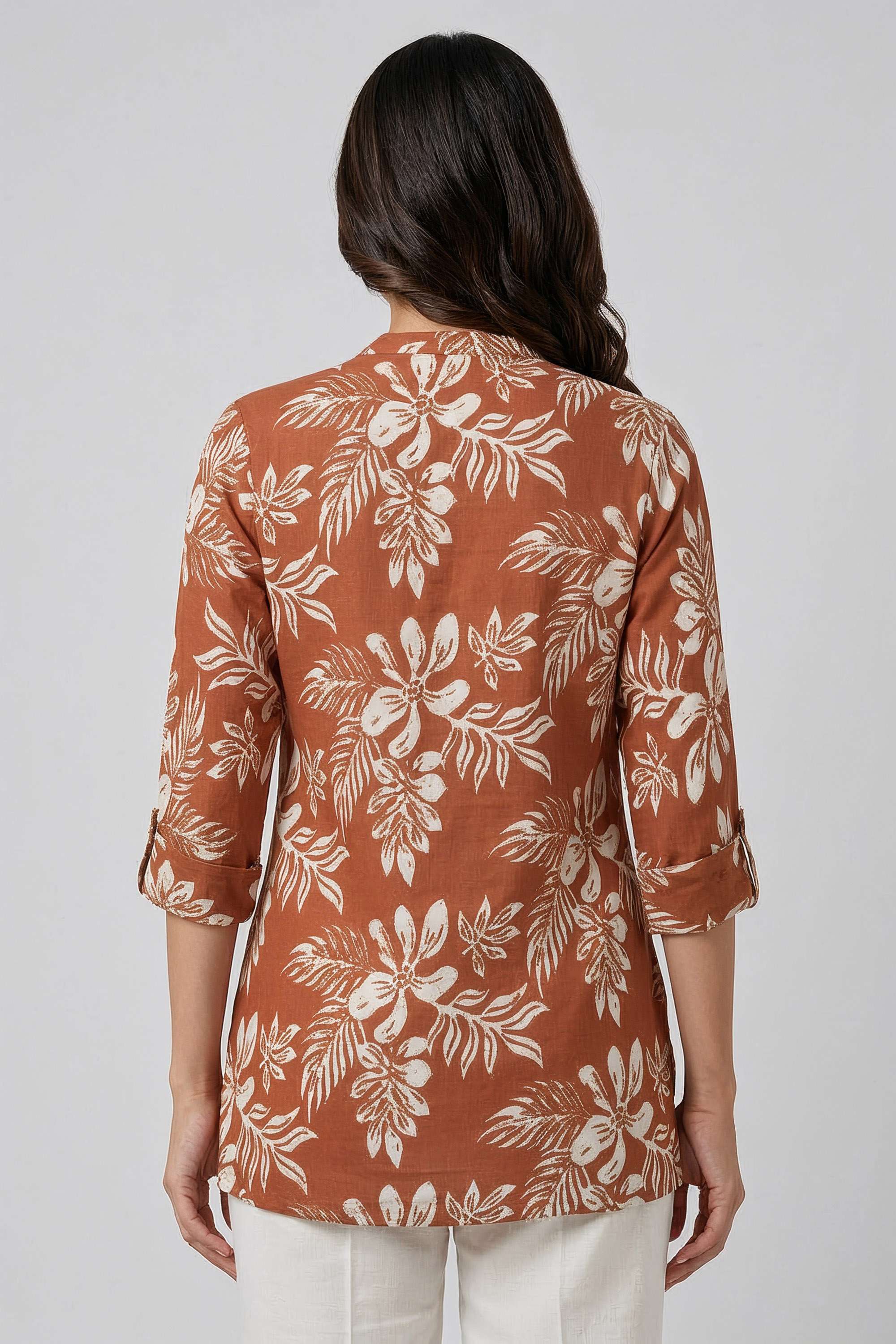 Printed-Blended-Fabric-Collared-Women-s-Tunic