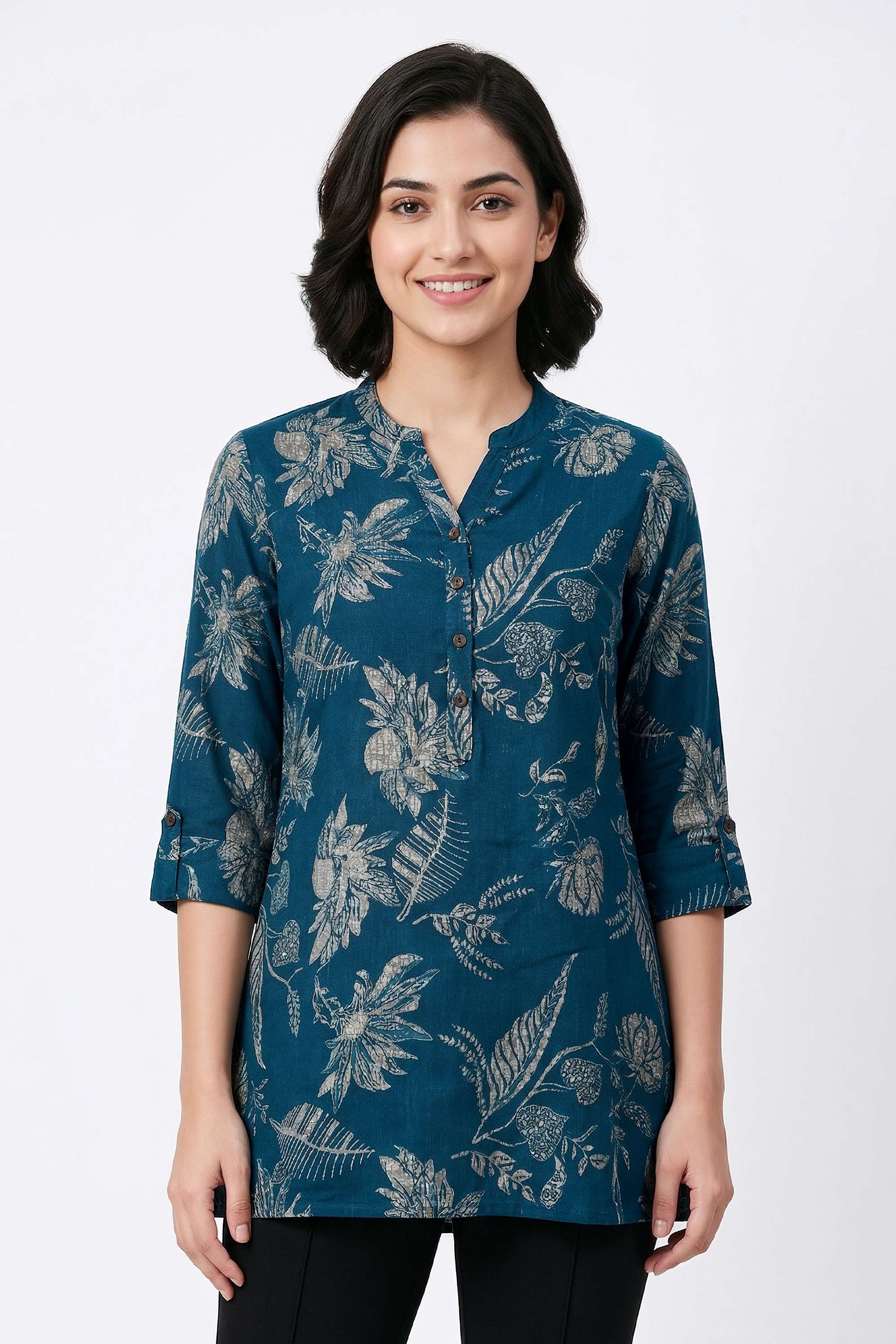 Printed-PVC-Collared-Women-s-Tunic
