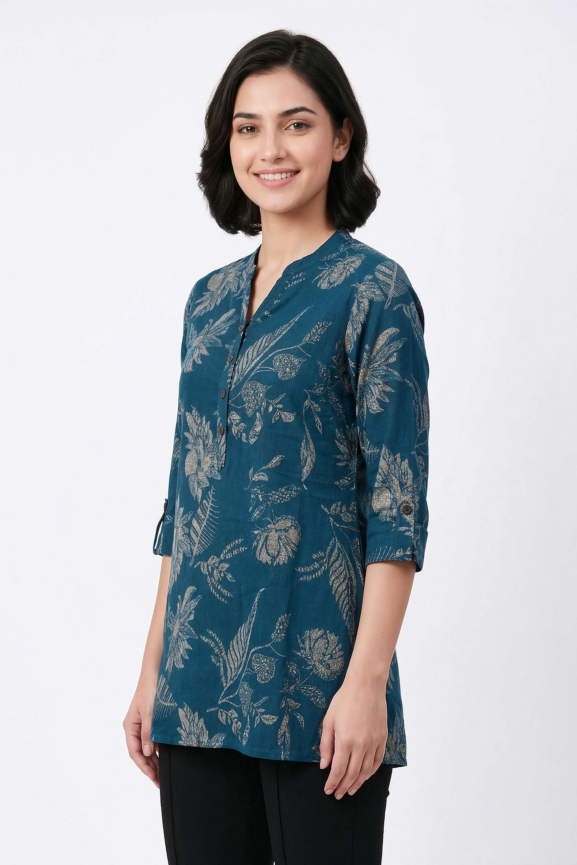 Printed-PVC-Collared-Women-s-Tunic