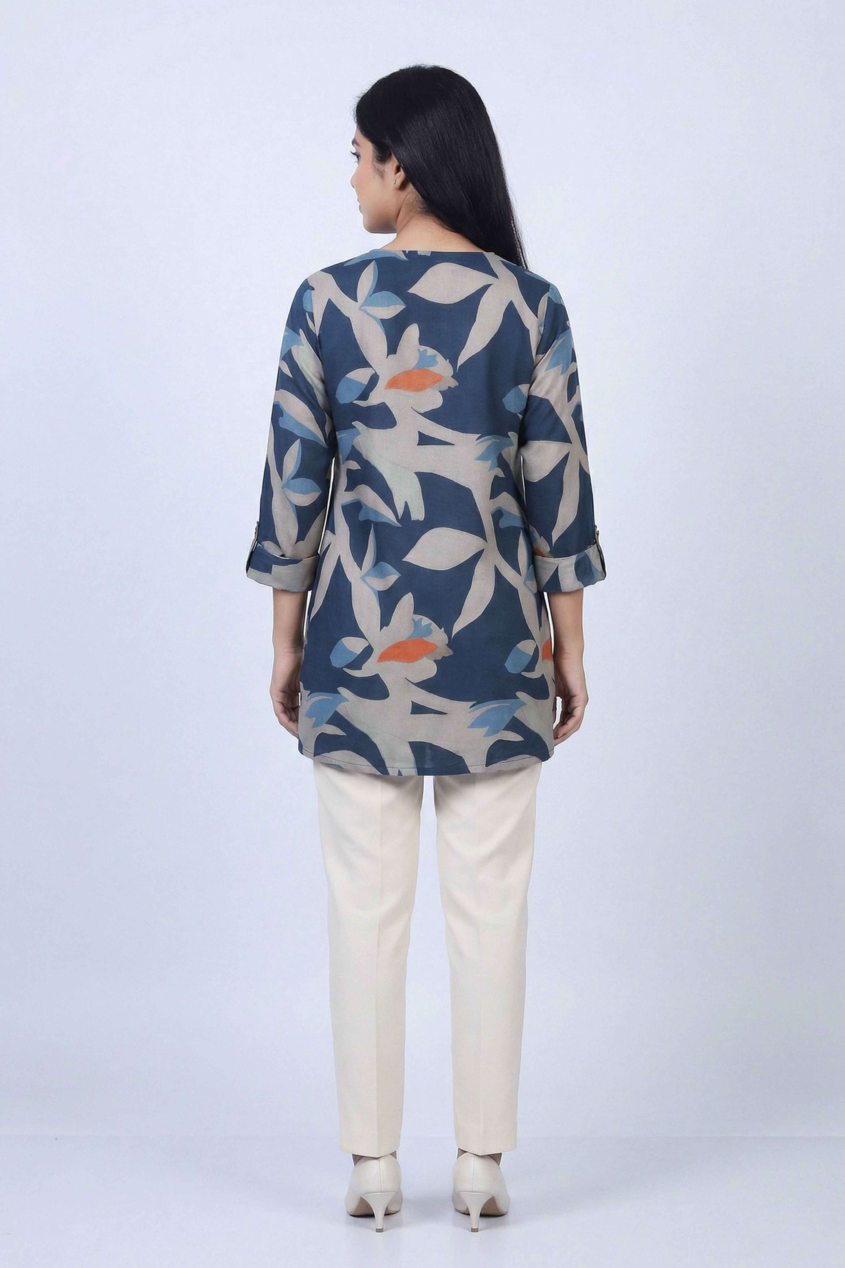 Floral-Rayon-V-Neck-Women-s-Tunic