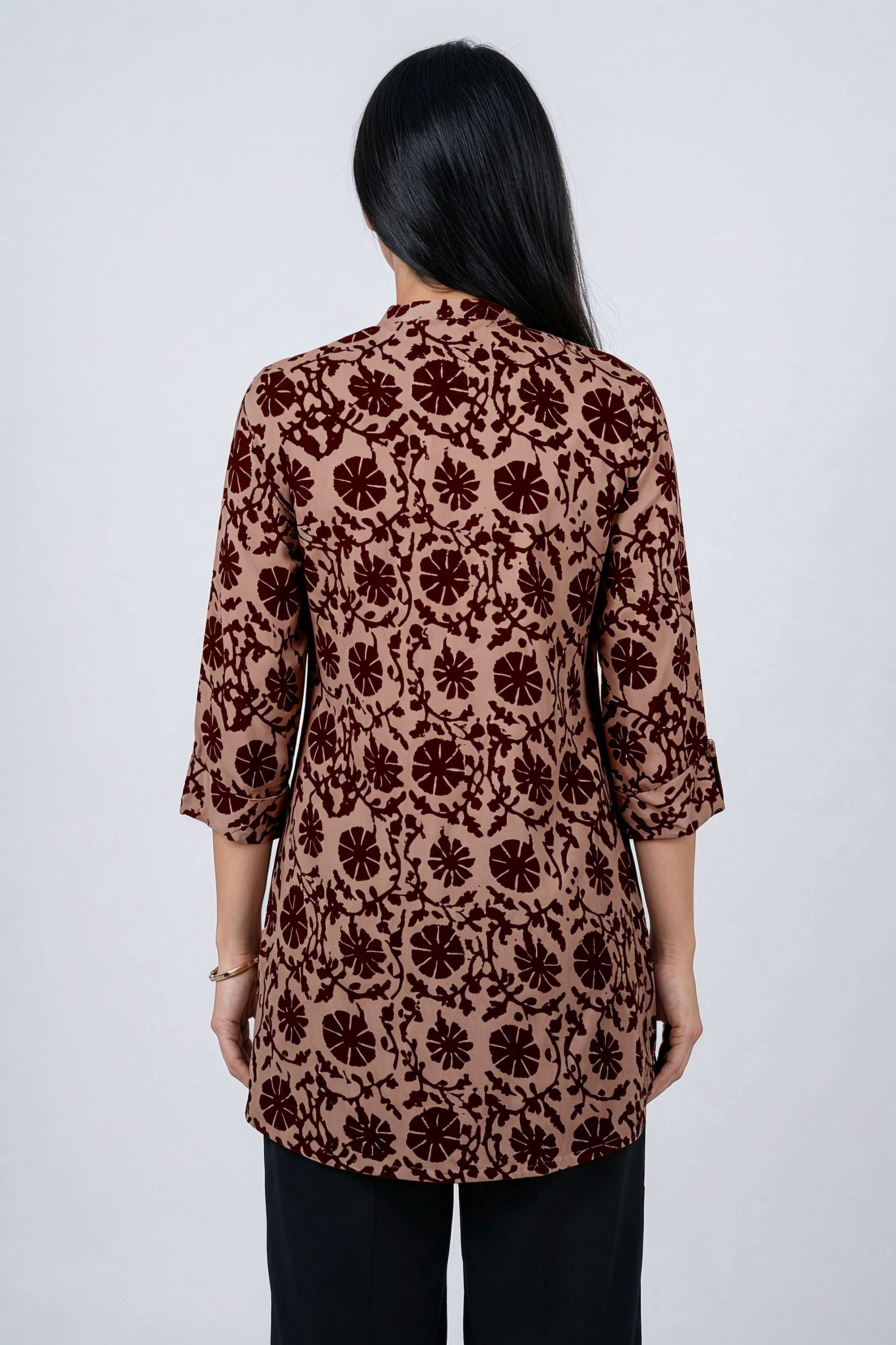 Solid-Rayon-Y-Neck-Women-s-Tunic