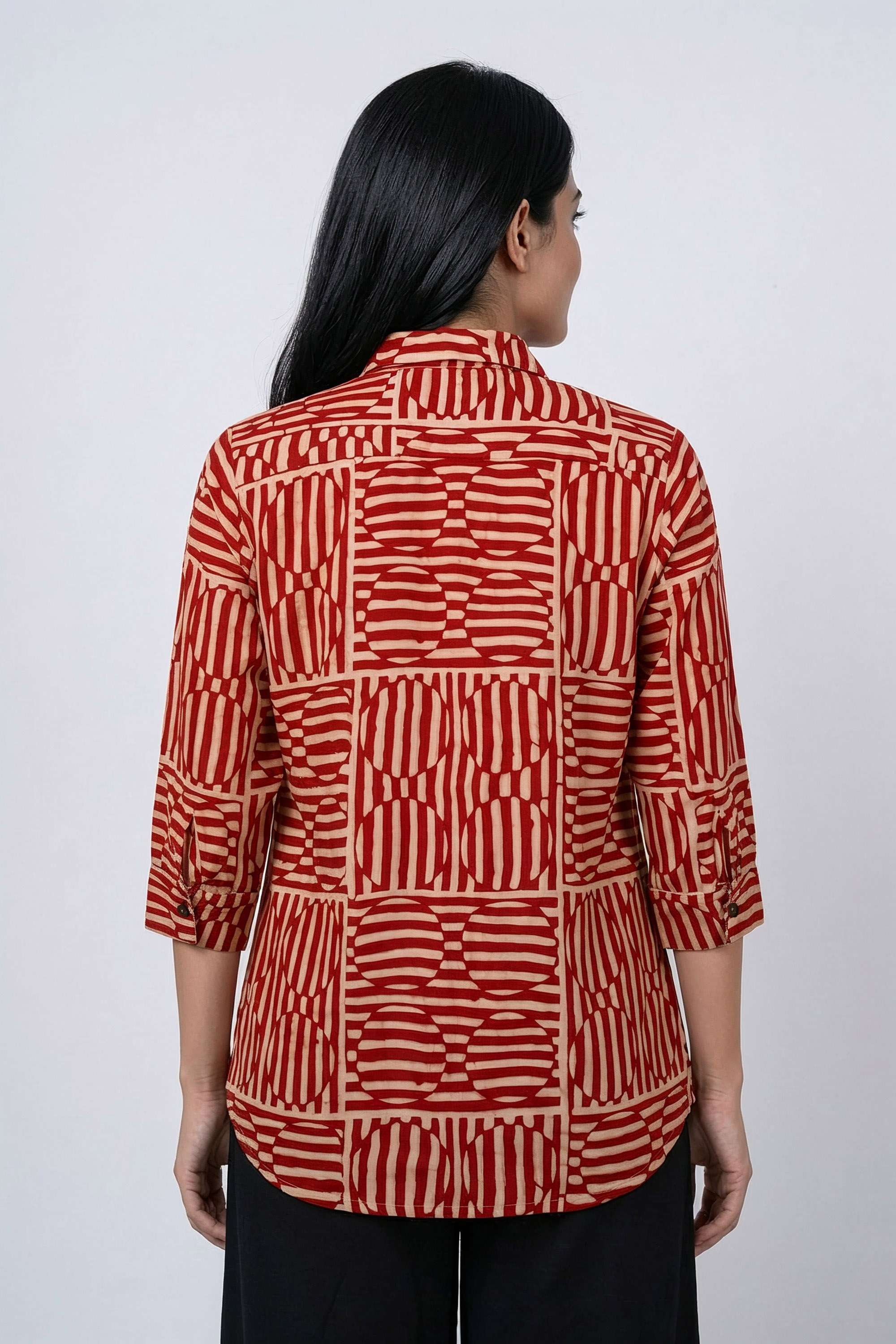 Printed-Blended-Fabric-Collared-Women-s-Tunic