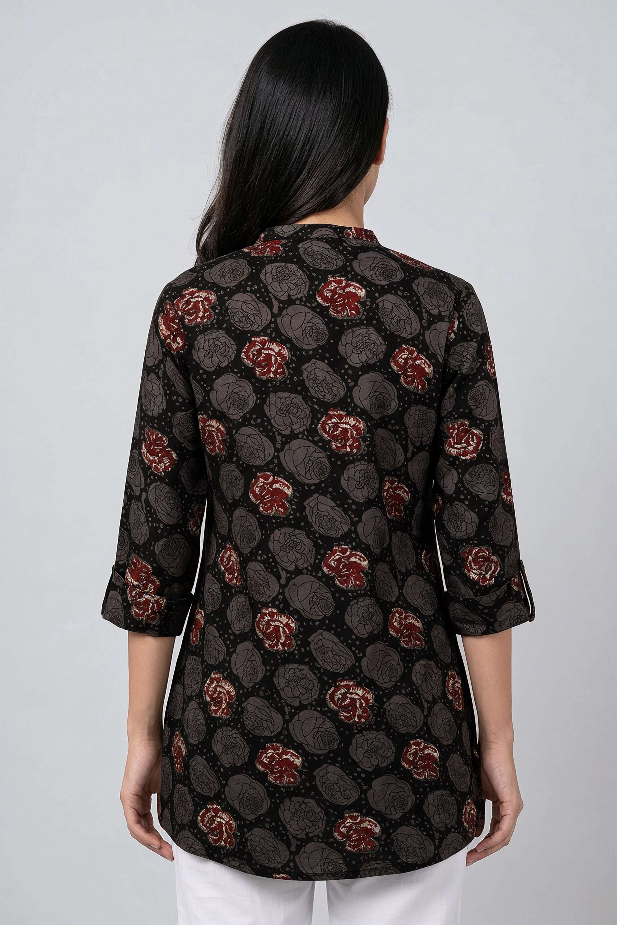 Printed-Blended-Fabric-Collared-Women-s-Tunic