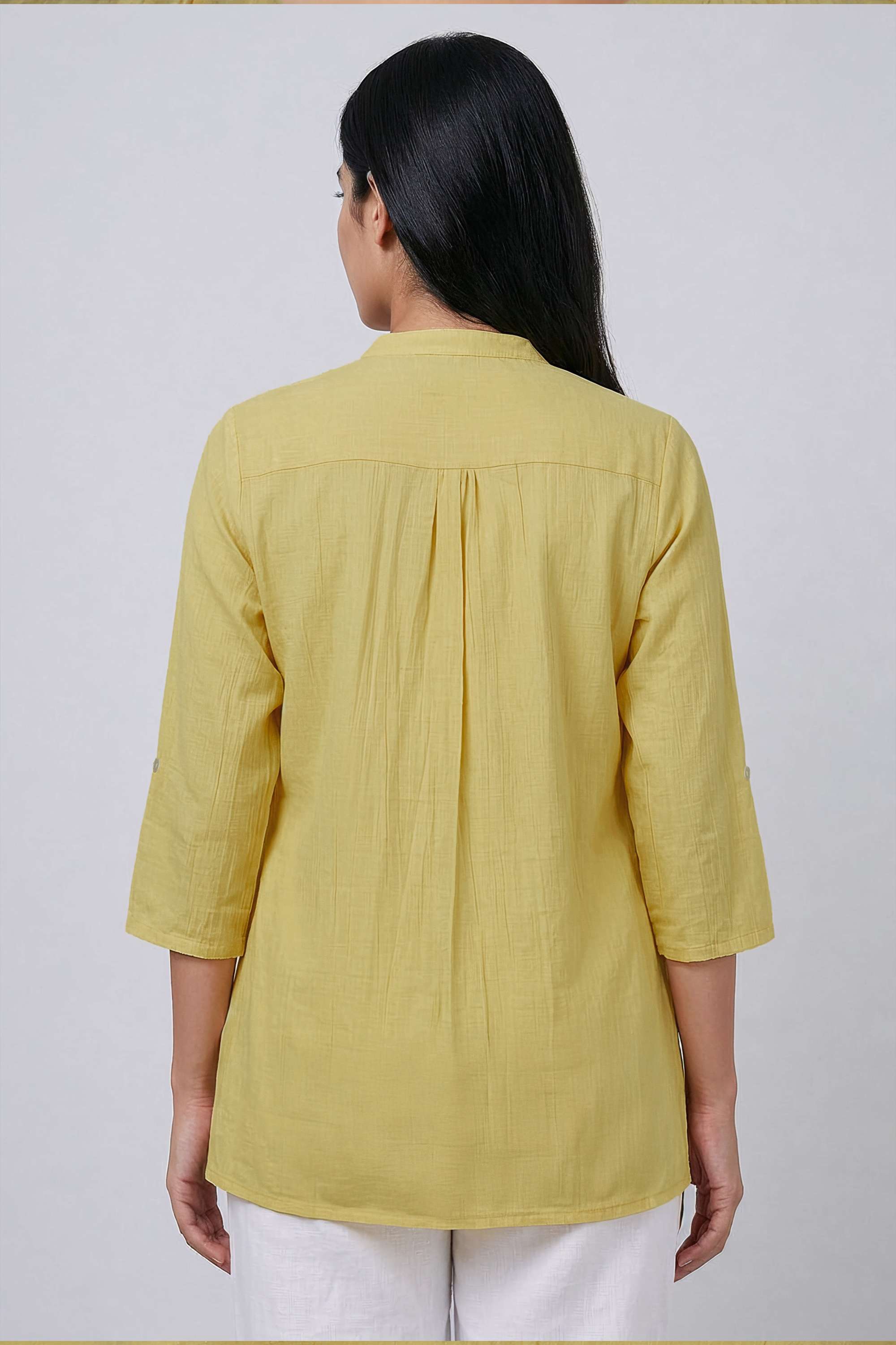 Solid-Blended-Fabric-Collared-Women-s-Tunic