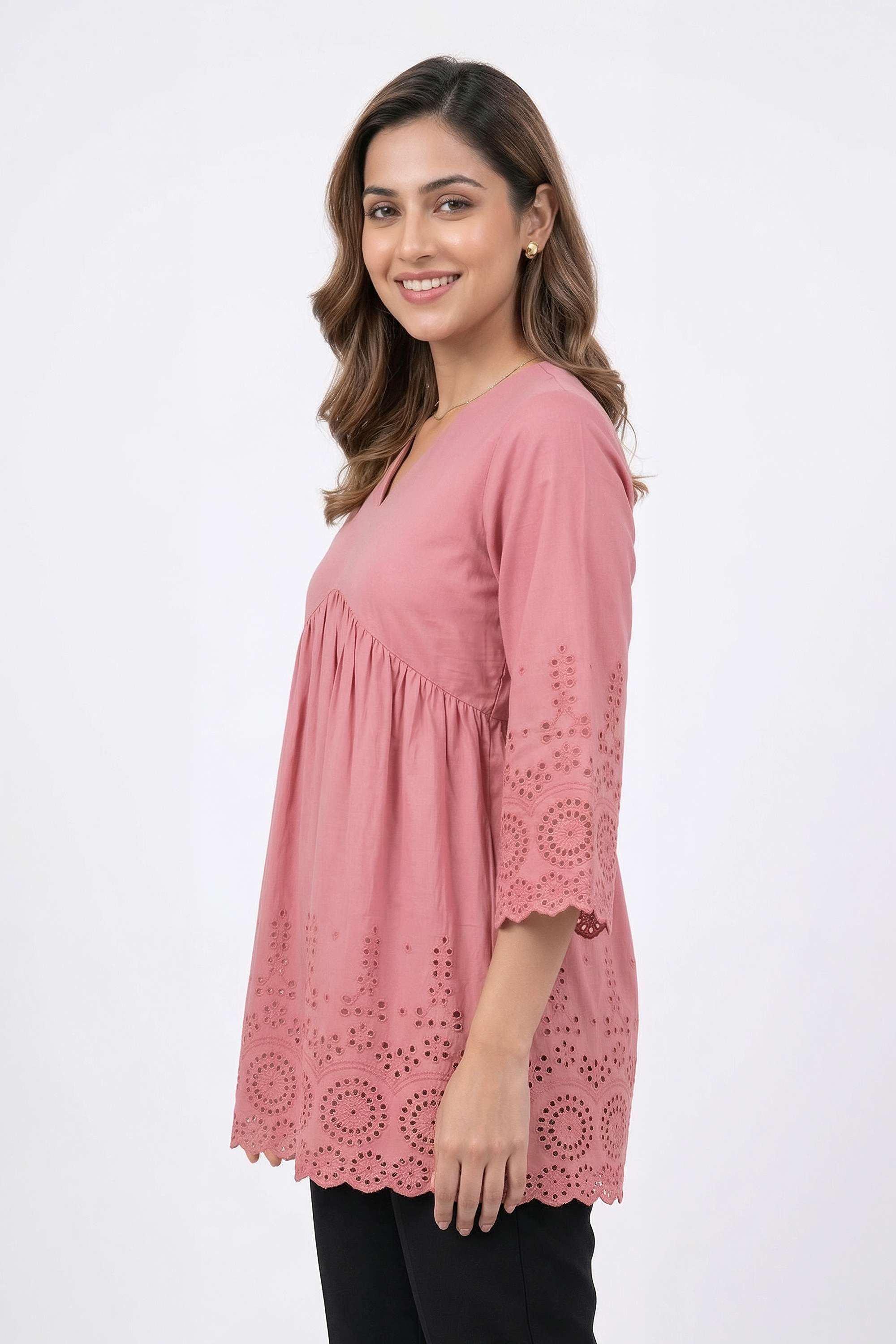 Schiffli-Cotton-V-Neck-Women-s-Tunic