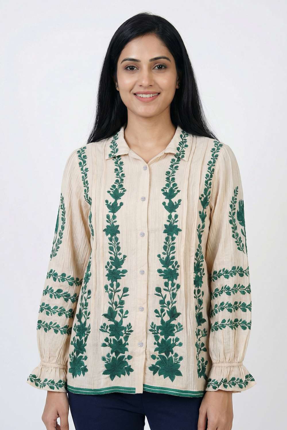 Printed-Blended-Fabric-Collared-Women-s-Tunic