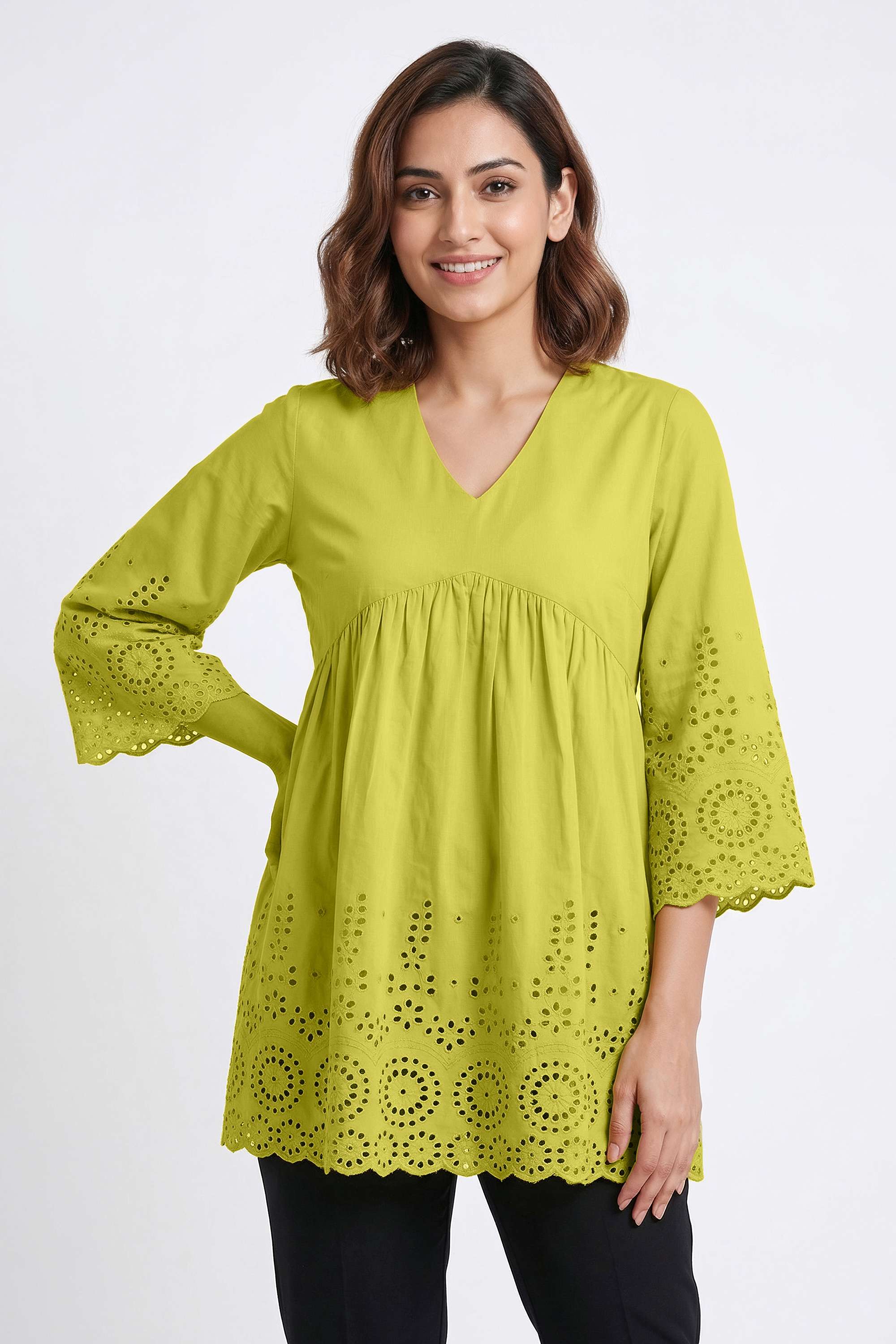Schiffli-Cotton-V-Neck-Women-s-Tunic