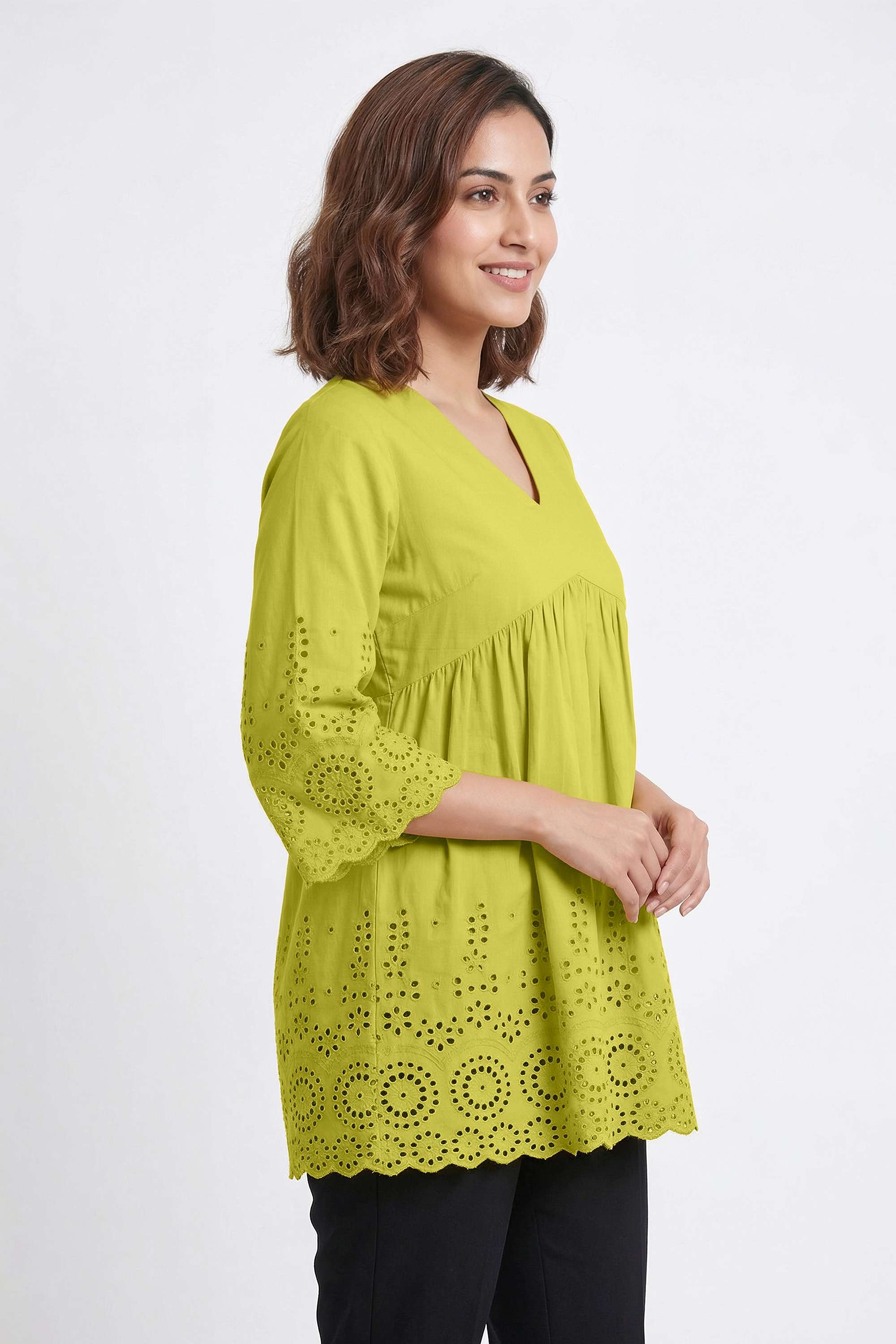 Schiffli-Cotton-V-Neck-Women-s-Tunic