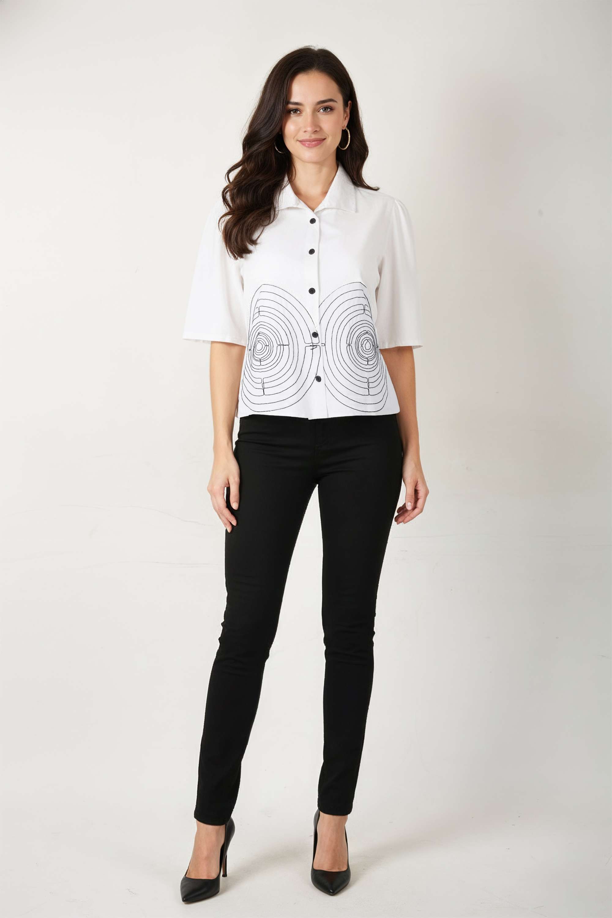 Embroidered-Blended-Fabric-Collared-Women-s-Tunic