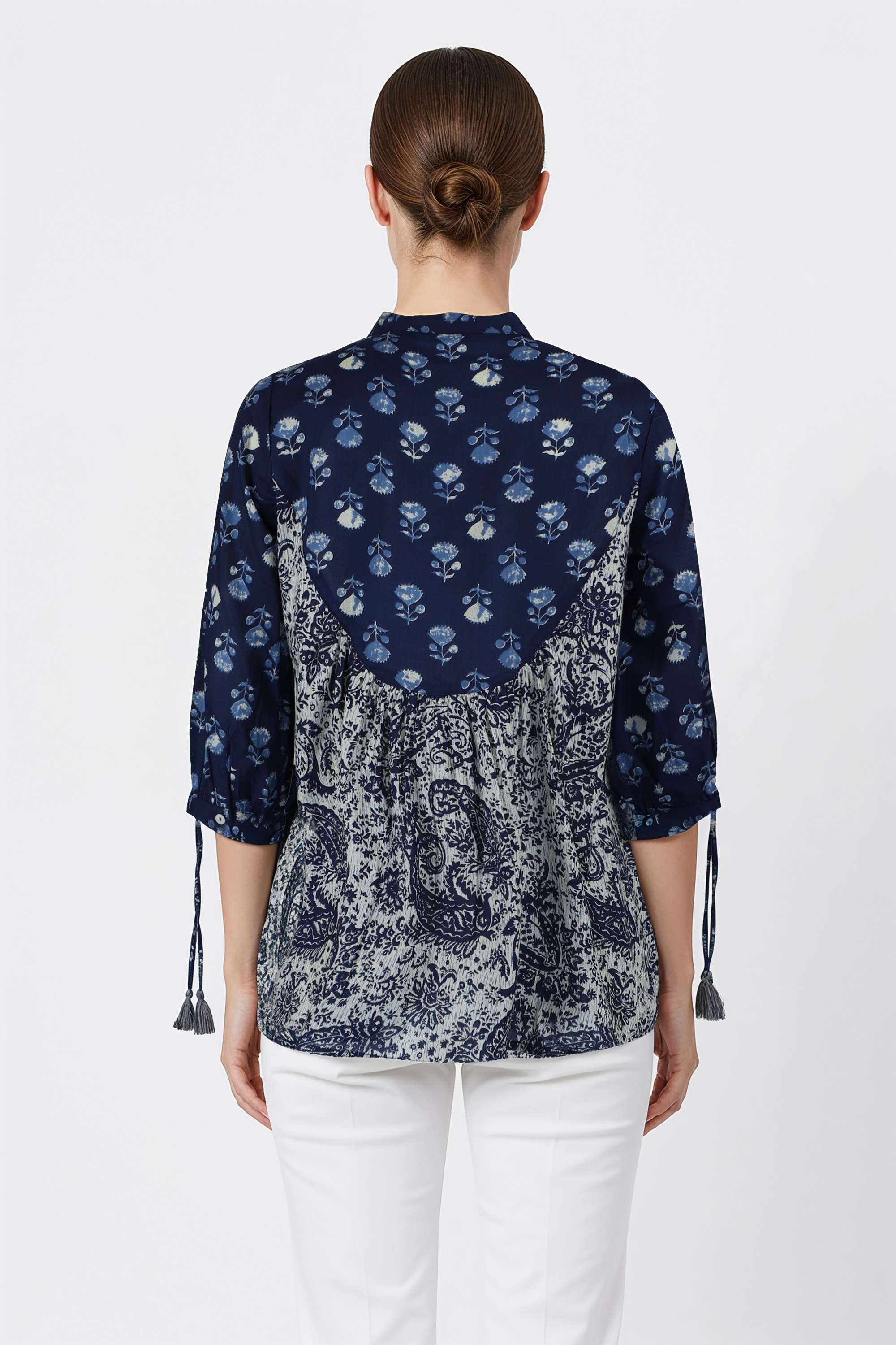 Printed-Blended-Fabric-Y-Neck-Women-s-Tunic