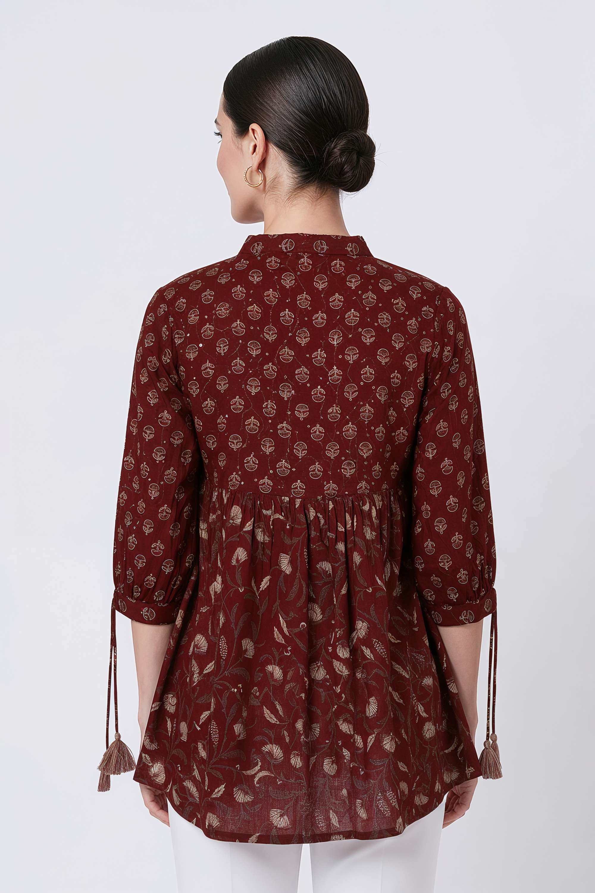 Printed-Blended-Fabric-Y-Neck-Women-s-Tunic