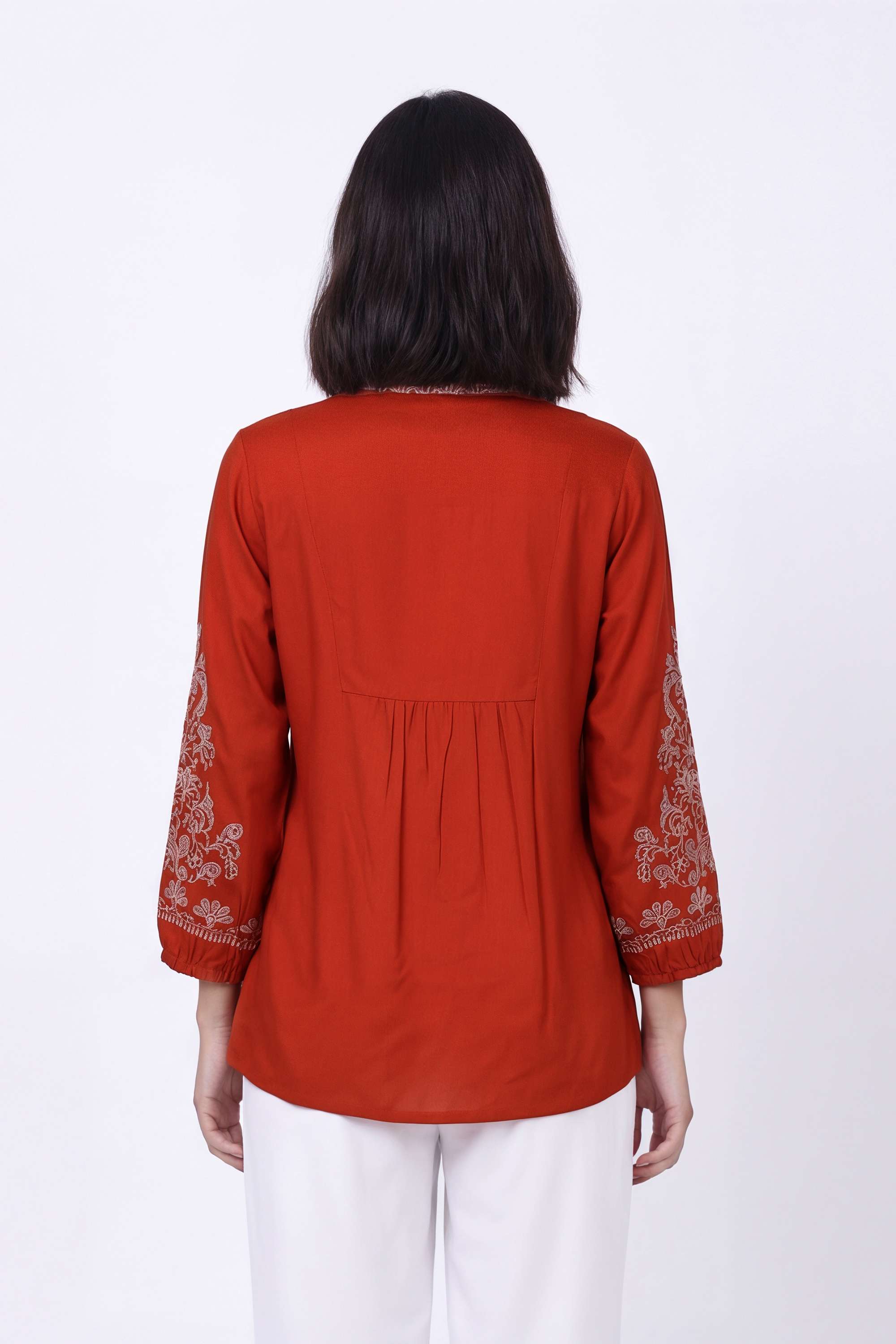 Solid-Rayon-Y-Neck-Women-s-Tunic