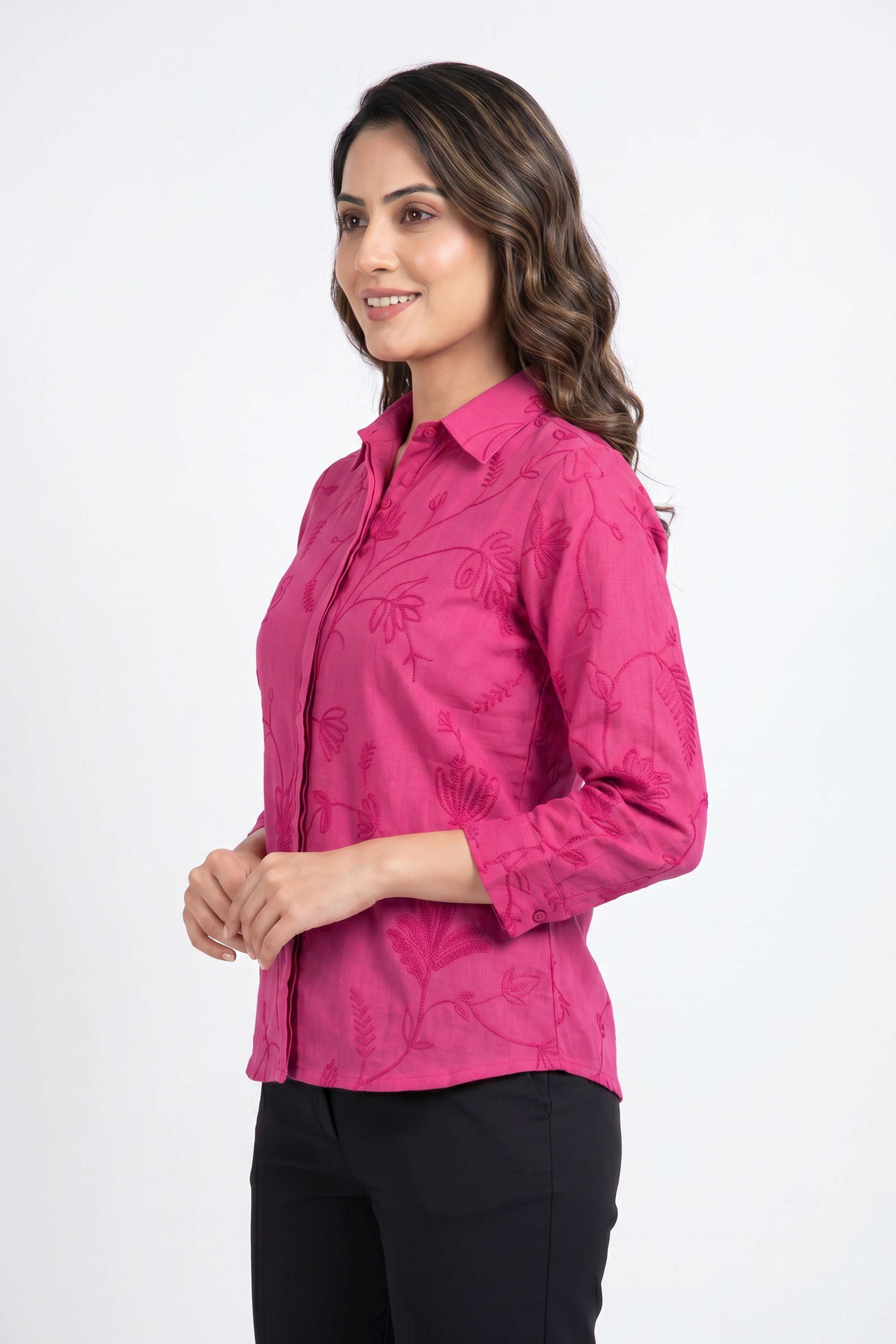 Embroidered-Blended-Fabric-Collared-Women-s-Tunic